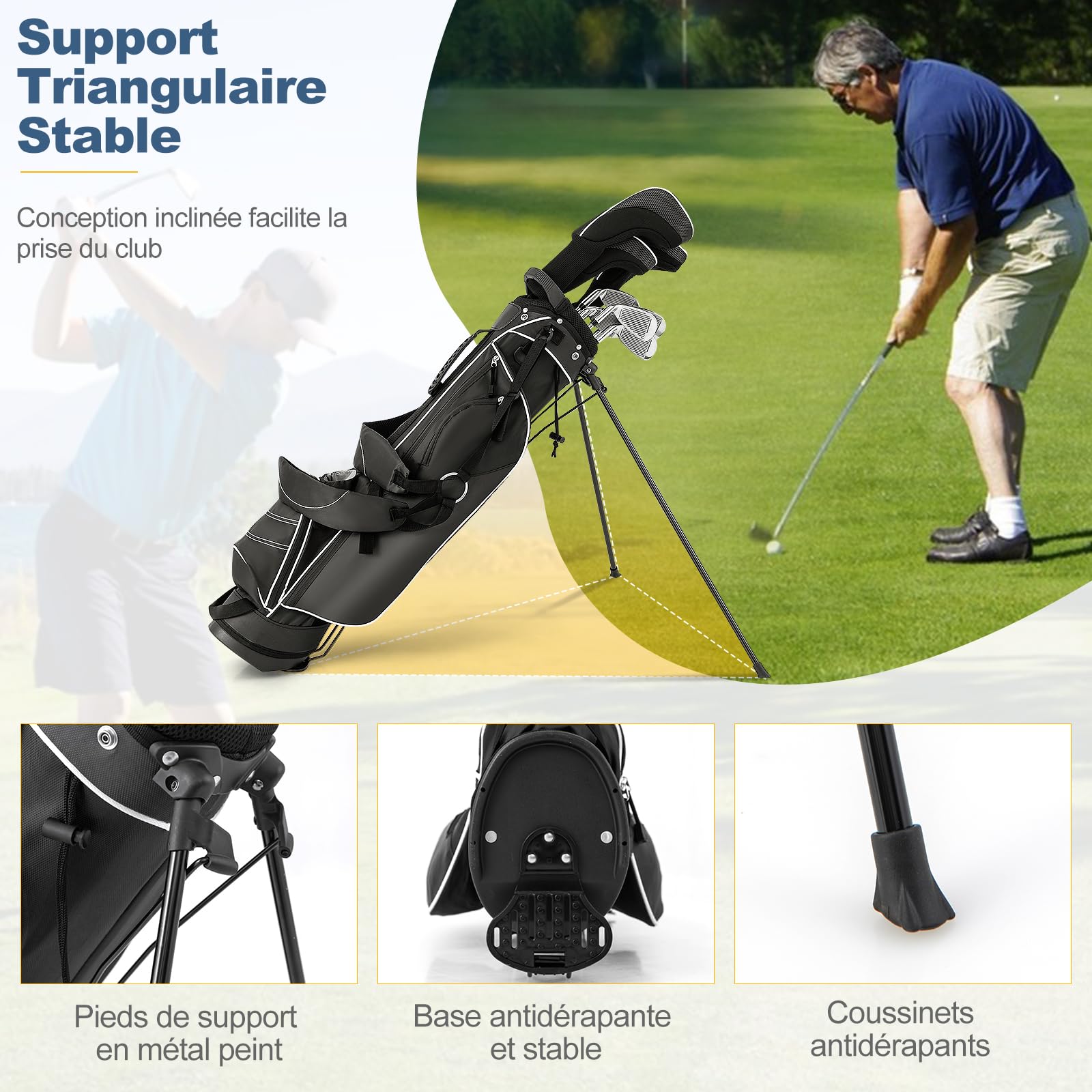 GOPLUS Sac de Golf Trépied Mixte avec Support Stand 7 Trous pour Homme - Léger Sac de Transport et Arrangement Noir