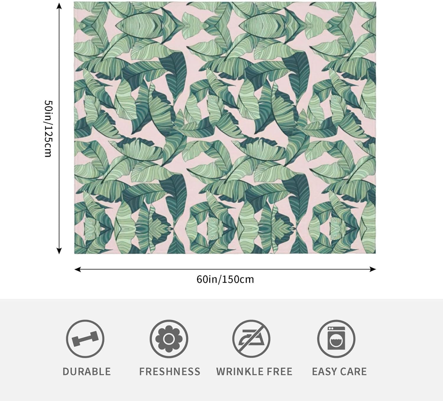 Green Palm Tree Leaves Pink Print Cozy Soft Blankets Warm 50x60 in Lightweight Blanket for Camping Travel