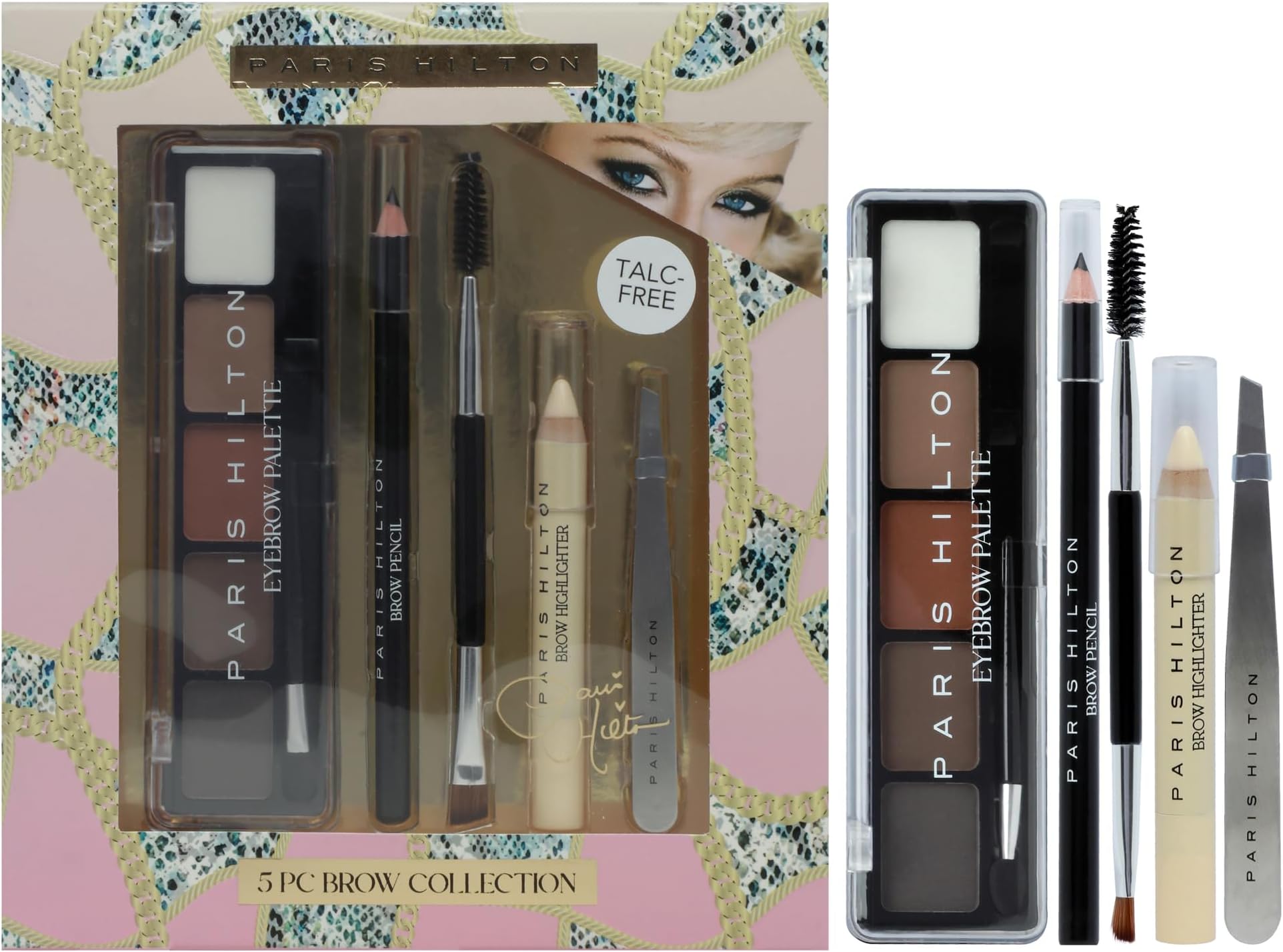 Eyebrow Makeup Kit – Waterproof Brow Palette with Powder, Pencil, Highlighter, Spoolie & Tweezer – Professional Eyebrow Shaping Kit for Women – Natural Look - 5 pcs