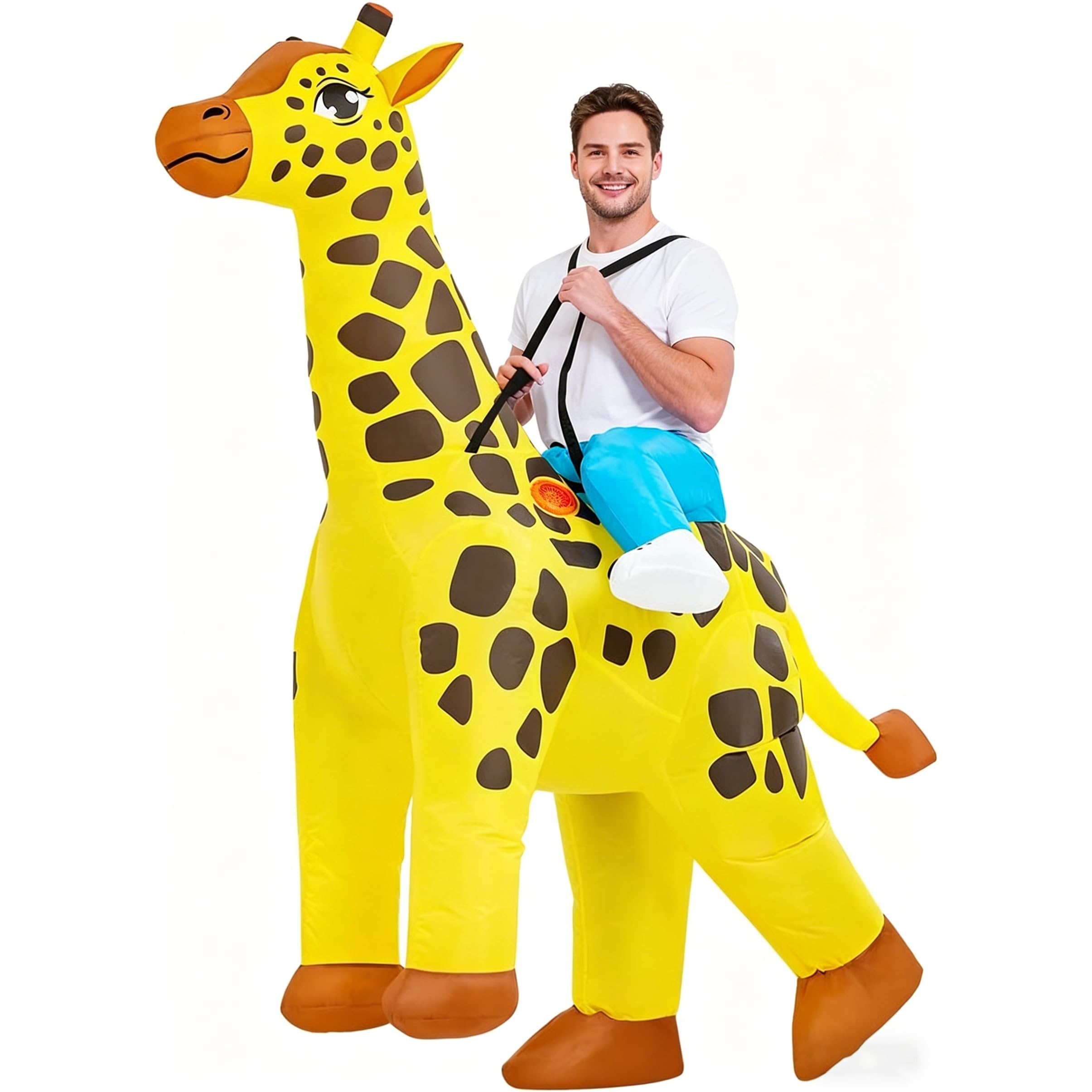 Wohablow Riding Giraffe Inflatable Costume Adult Ride On Giraffe Blow Up Suit for Halloween Cosplay Party Festival Birthday Outdoor