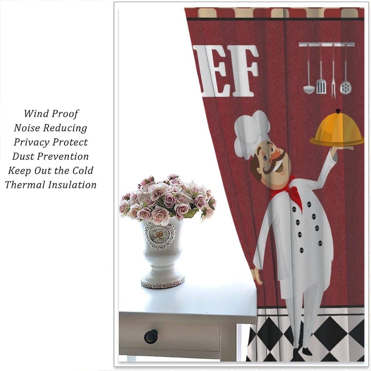 Chef Curtains for Kitchen,Fat Chef Country Themed Print Drapes for Bedroom Living Room Kitchen Window Treatment 2 Panels Set Total Size 42" W X 54" L Inch
