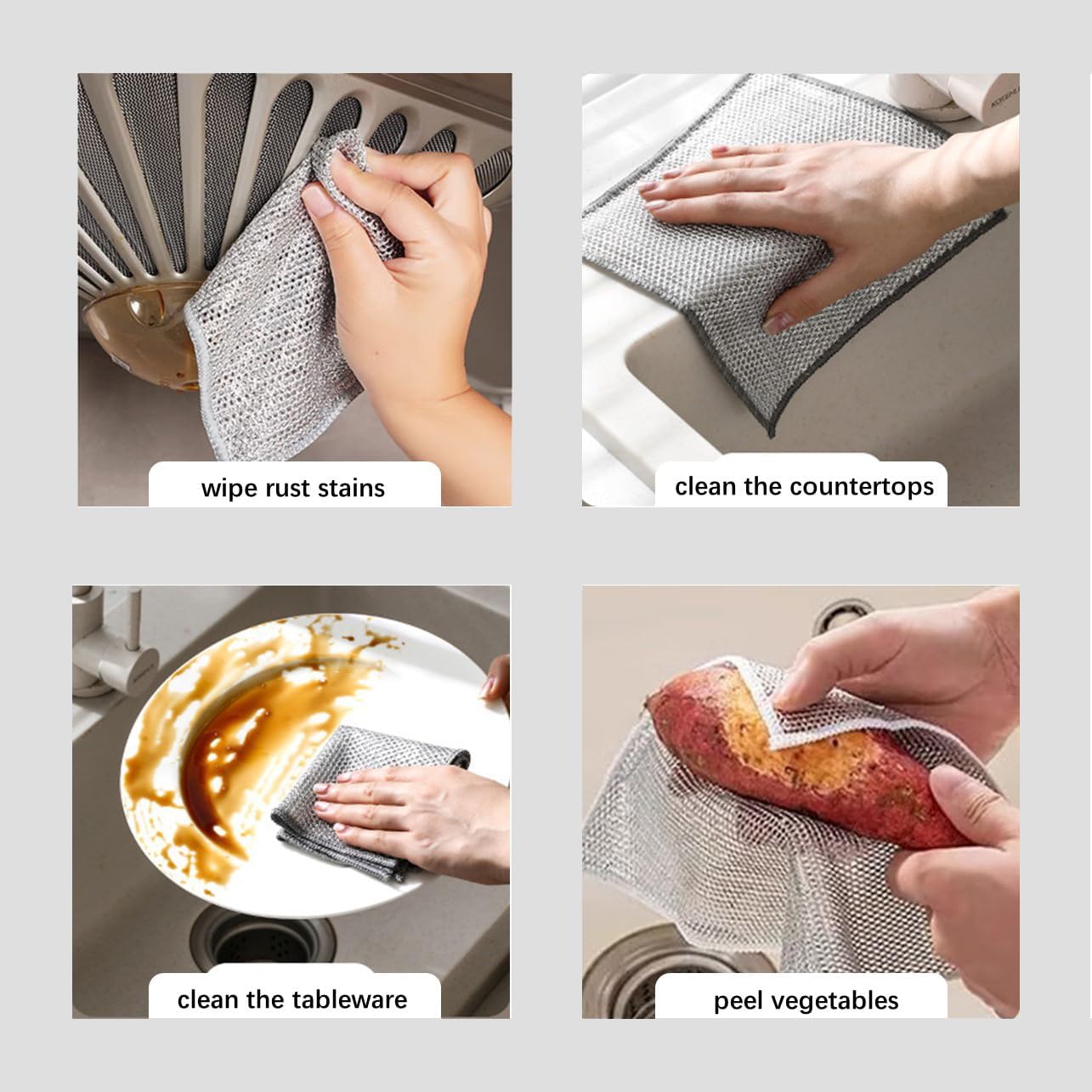 10 Counts Non Scratch Wire Dishcloth Multipurpose Wire Dishwashing Rag for Wet and Dry Use, Metal Scrubbers for Cleaning Dishes, Dual-Sided 2-Layer Kitchen Cleaning Cloth with Mesh, Mesh Dish Cloth - Image 3