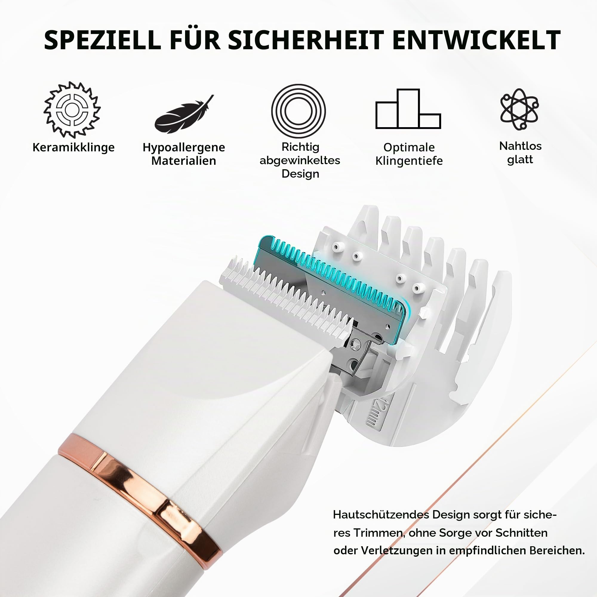 Bikini Trimmer Damen Intimbereich – Intim Trimmer Frau: 2 in 1 IPX7 Wasserdichter Elektrischer Rasierer Damen und Gesichtshaarentferner für Bikinizone Achseln Beinen Armen und Gesicht (Perlweiß)