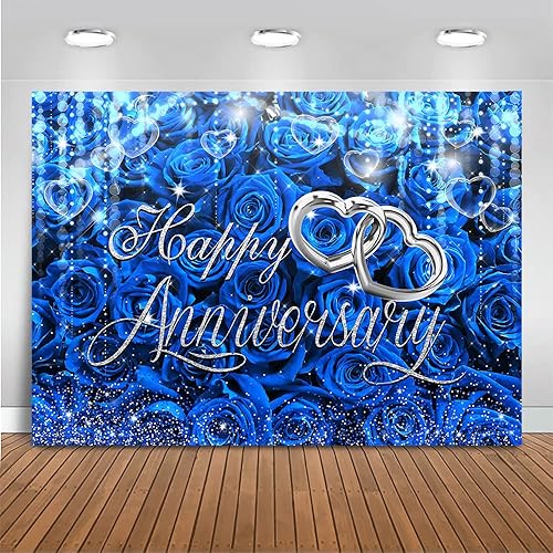 Mocsicka Telón de fondo de feliz aniversario, decoración de fiesta de aniversario, rosas rojas, flores doradas, fondo de corazón bokeh dorado, disponible en Yaxa Venezuela