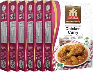 Malka Chicken Curry Recipe Mix 50g (1.76 oz) - Authentic Gourmet Spice Powder for Chicken & Mutton - No MSG Added, Vegan, Non-GMO, Gluten Free & Halal - Pack of 6