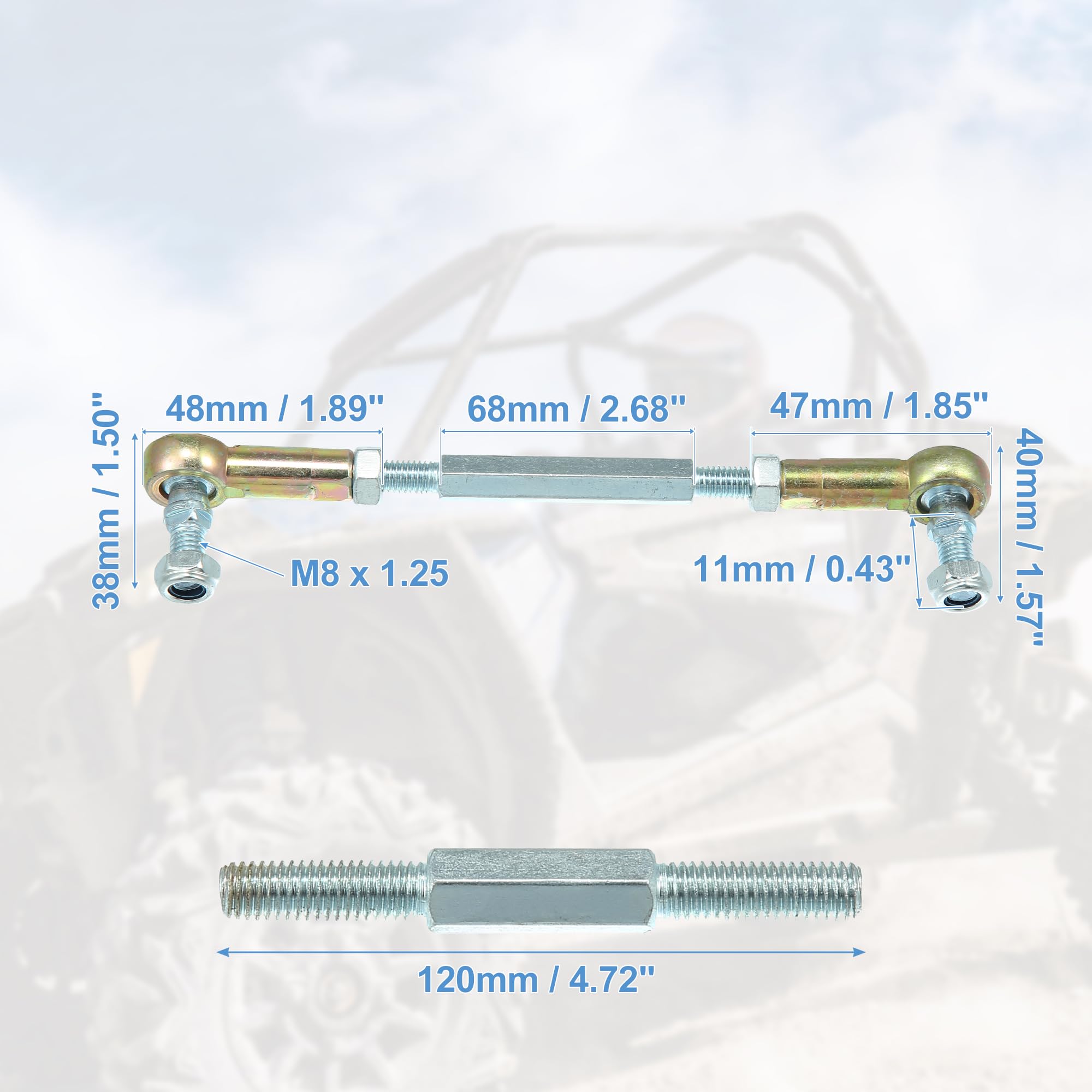 X AUTOHAUX 2Pcs M8 120mm Direction Attache Tige pour ATV 50cc-250cc Quad | Acier Inoxydable, Argent/Bronze, Tige 120mm, Filetage M8x1.25, Dim. Ext.: 48x38 & 47x40mm, Rempl. pièces anc./cass.