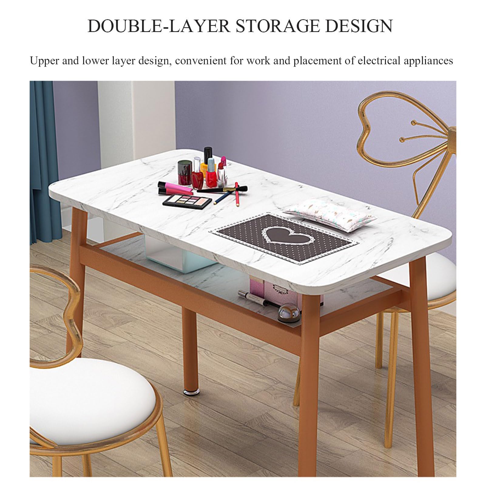 Tavolo da Manicure Professionale, postazione di Lavoro per Tecnici delle Unghie, Tavolo da Trucco in Legno per Salone di Bellezza, Spa, Tavolo da toeletta con,Marble Pattern-80cm 3-Piece Set