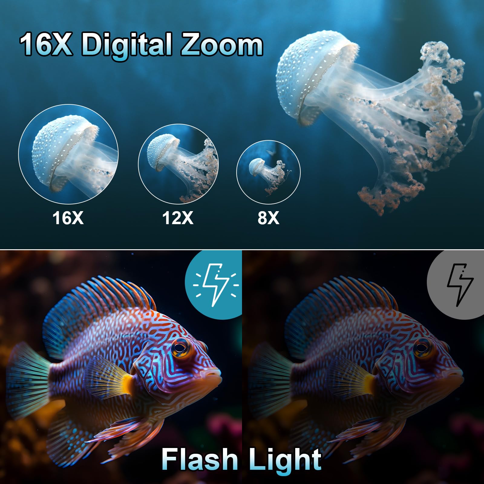 Unterwasserkamera 2.7K Digitalkamera wasserdichte 56MP Autofokus wasserdichte Kamera Fotokamera mit 32GB Karte