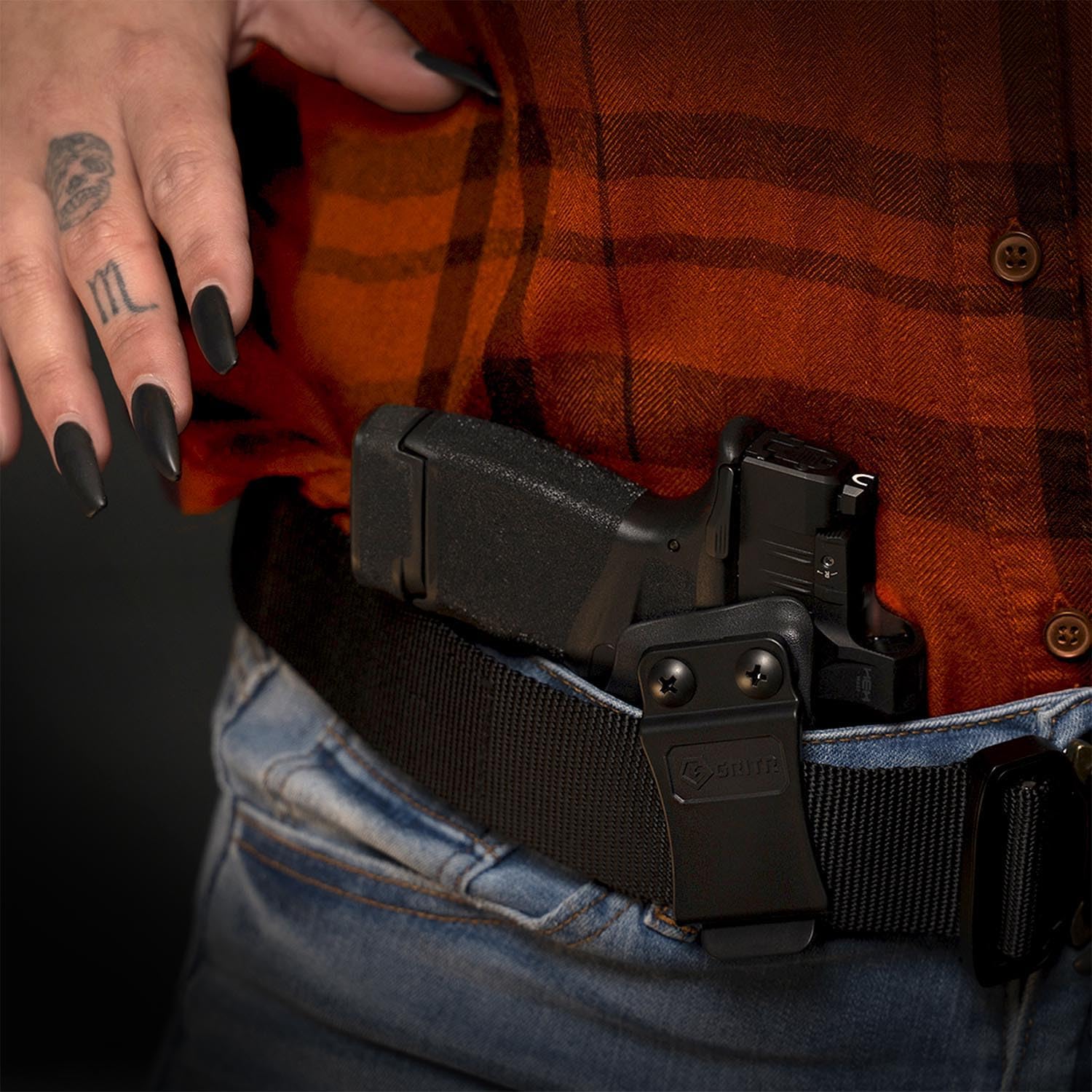 GRITR IWB Kydex Right/Left Hand Gun Holster Fits Springfield Armory Hellcat/RDP/OSP - Optic Cut, Open Bottom, 1.5" Belt Clip & Adjustable Retention