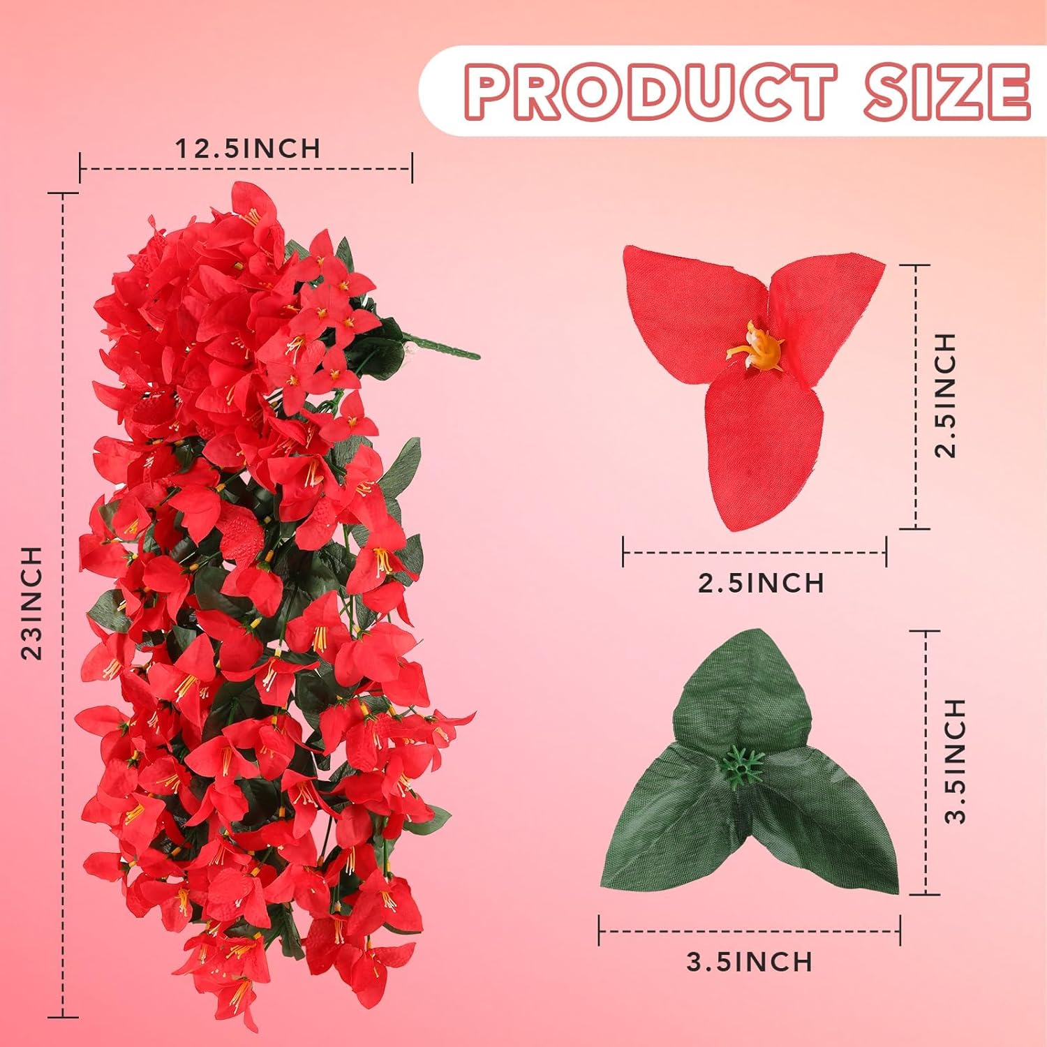 Artificial Bougainvillea Flowers for Outdoor Plant,4 pcs Faux Hanging Flowers Bougainvillea for Outside Decoration,Fake Silk UV Resistant Vines for Front Door Porch(Red) - Image 3