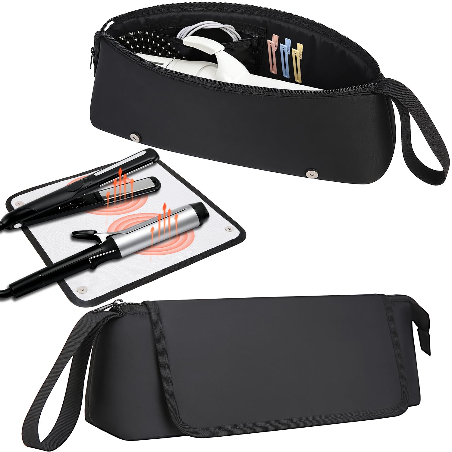 Travel Hair Tool Bag Heat Resistant Mat Organizer for Flat Irons Curlers Travel Bag for Heated Hair Tools—Heat-Resistant Storage for  main image 3