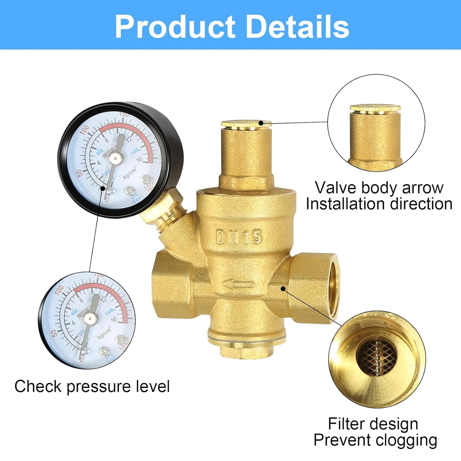 TeeJet 6815-3/4-HSS-300 Brass Pressure Regulator with 300 PSI Pressure Gauge (Bundle, 2 Items)