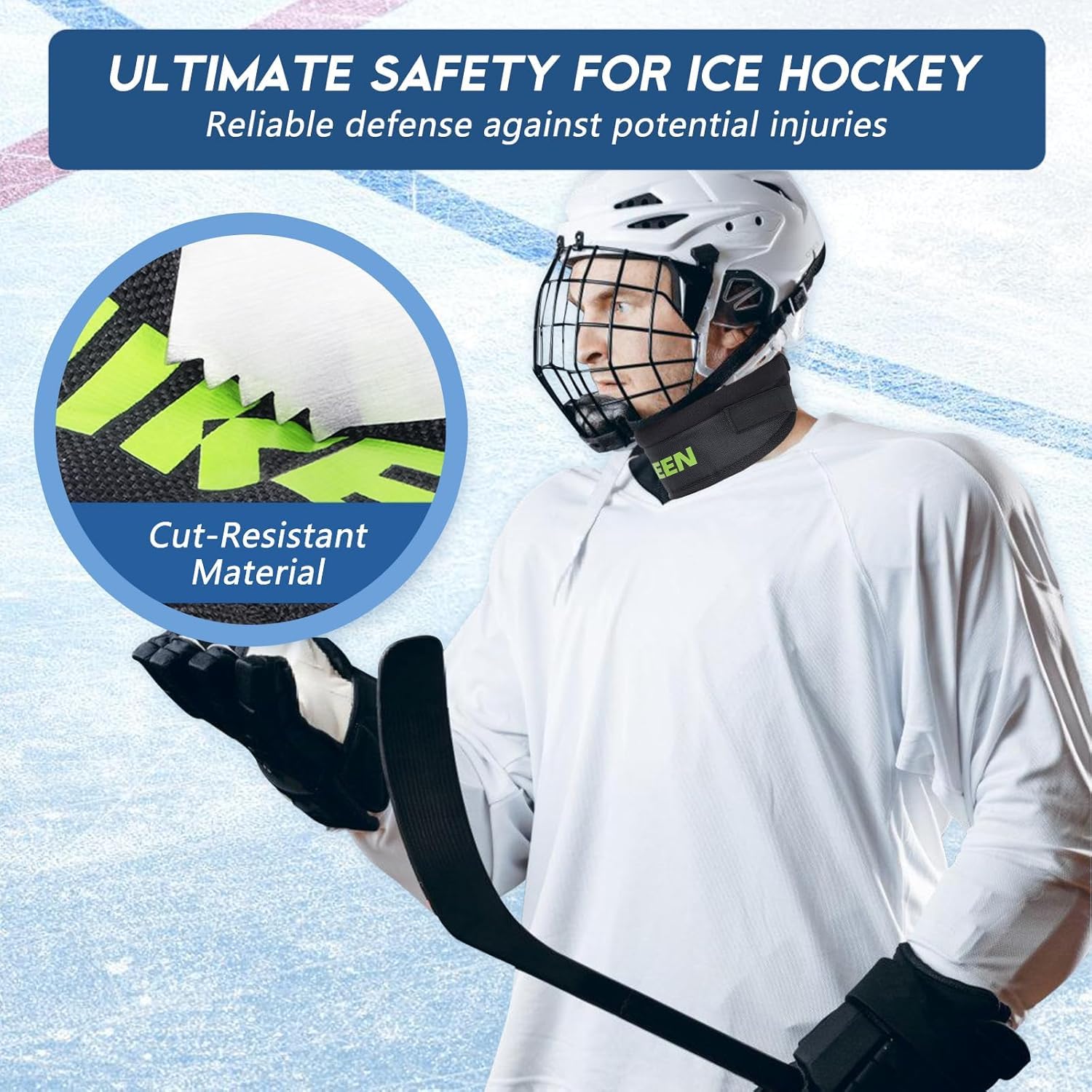 Hikeen Paracollo per Hockey, Protezione Collo Antitaglio Premium, Morbido e Regolabile per Giovani, Adulti e Bambini