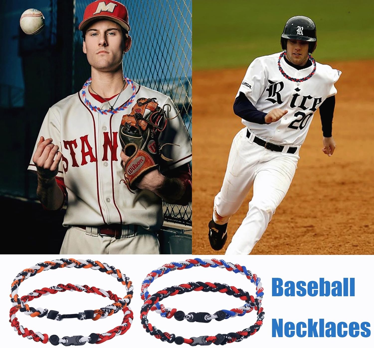 4 PCS Baseball Necklaces Three Braided Rope Tornado Necklaces Baseball Rope Necklaces Sports Titanium Necklace for Men Softball Player Fans Sports Team - Image 5