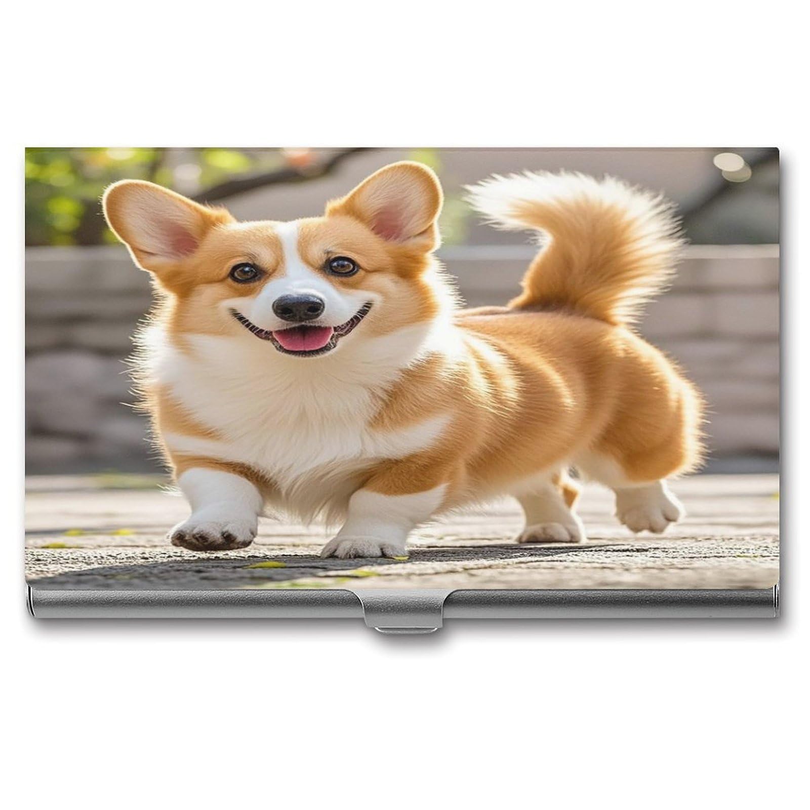 FekiLoot Playful Corgi Business Card Holder Aluminum Alloy Business Card Case Convenient to Carry Business Card Dispenser for Men Women