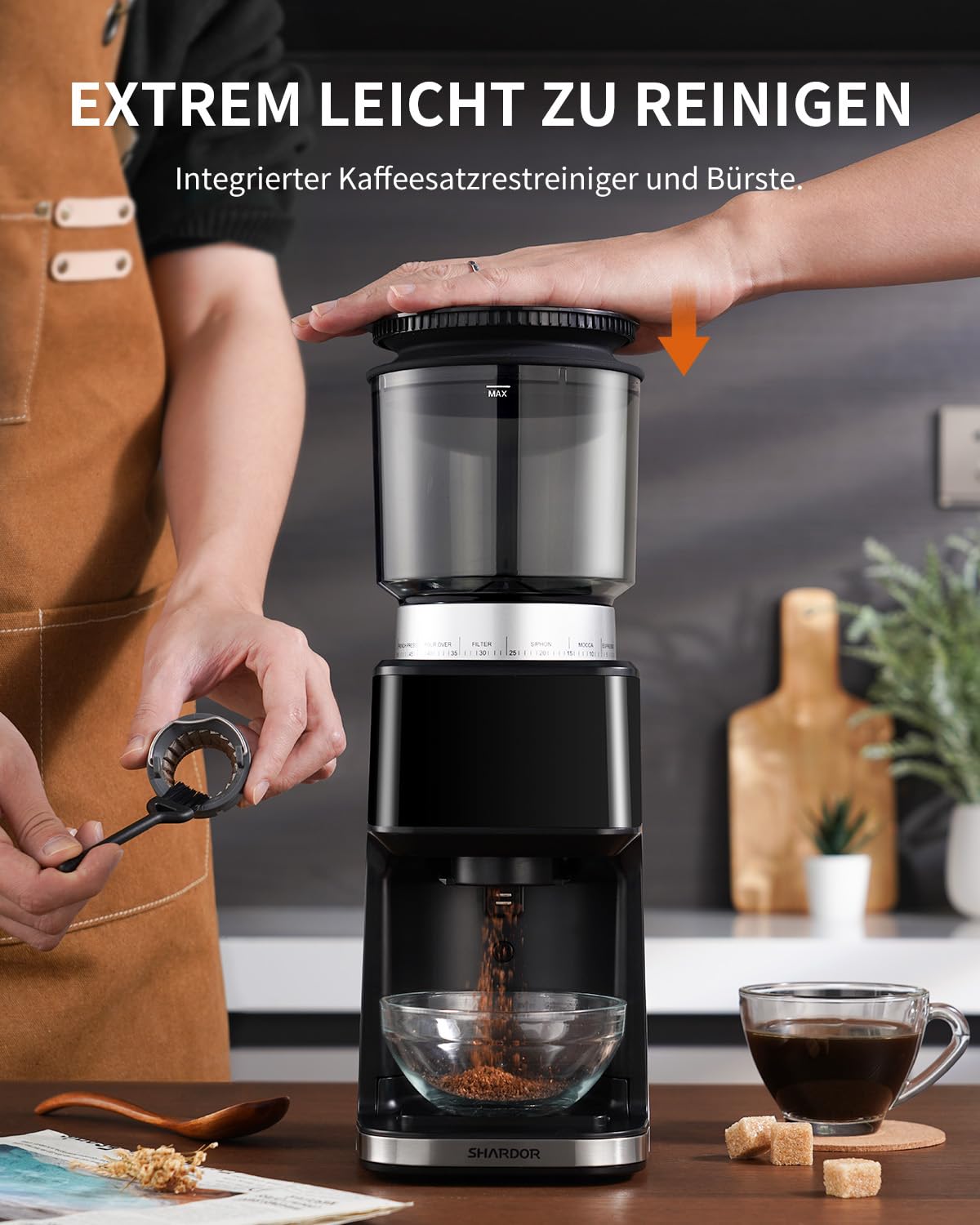 SHARDOR Macinacaffè elettrico, 51 livelli, uniforme, fine grado di macinazione regolabile, con 2 dimensioni di supporti per manico, tazze programmabili e tempo, meccanismo conico, antistatico, 165 W