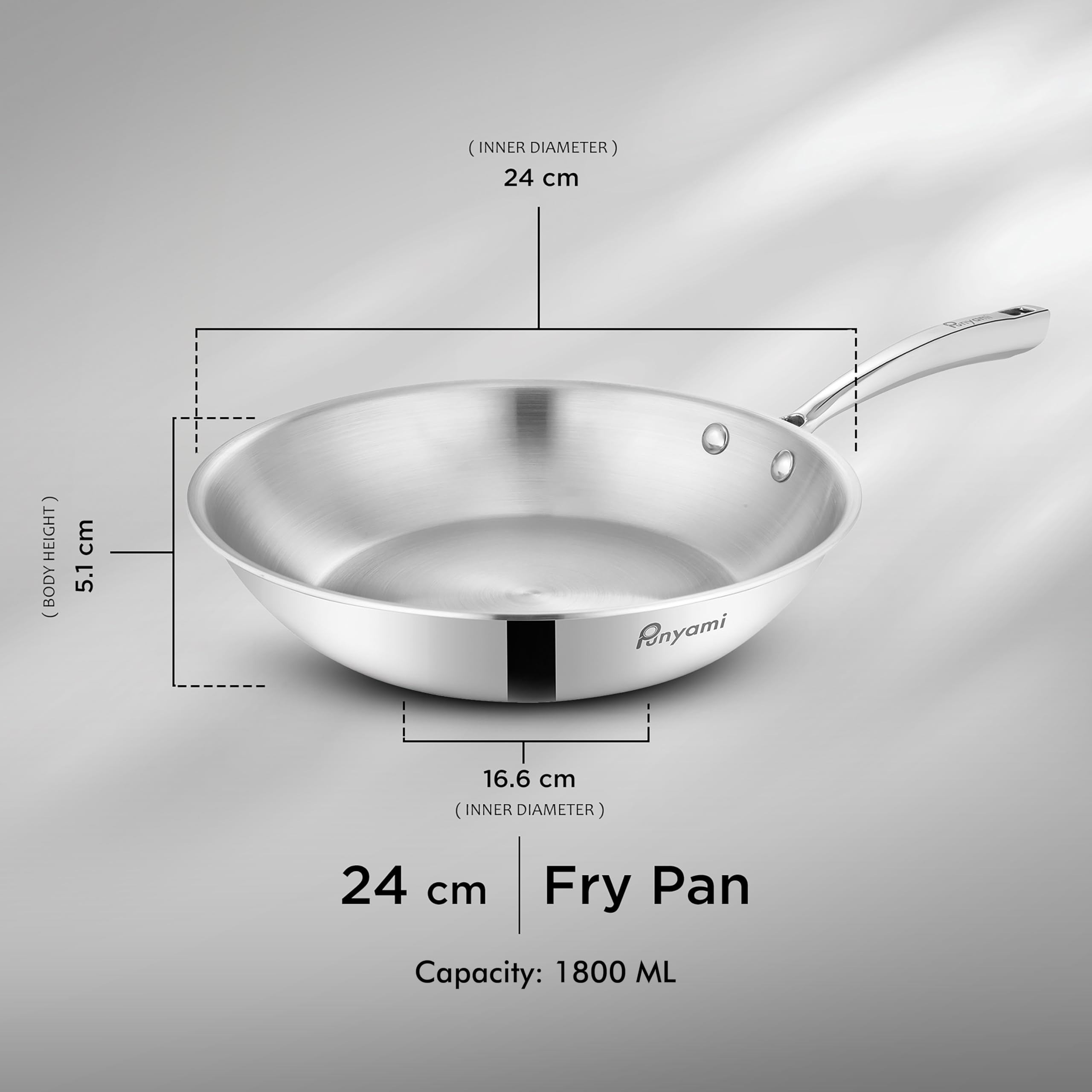 Triply Stainless Steel Frying Pan (24cm, 1.8L), 2.5mm Heavy Duty Induction Bottom Skillet with Riveted Handle, Chemical-Free Uncoated Healthy Cookware, 5 Years Warranty, Silver — Amazon image 3