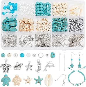 PH PandaHall 575pcs Turquoise Turtle Beads Ocean Beads Charms Starfish Seashell Bead Charms Tortoise Mermaid Pendants for Summer Beach Necklace Earring Bracelet Anklet Jewelry Making