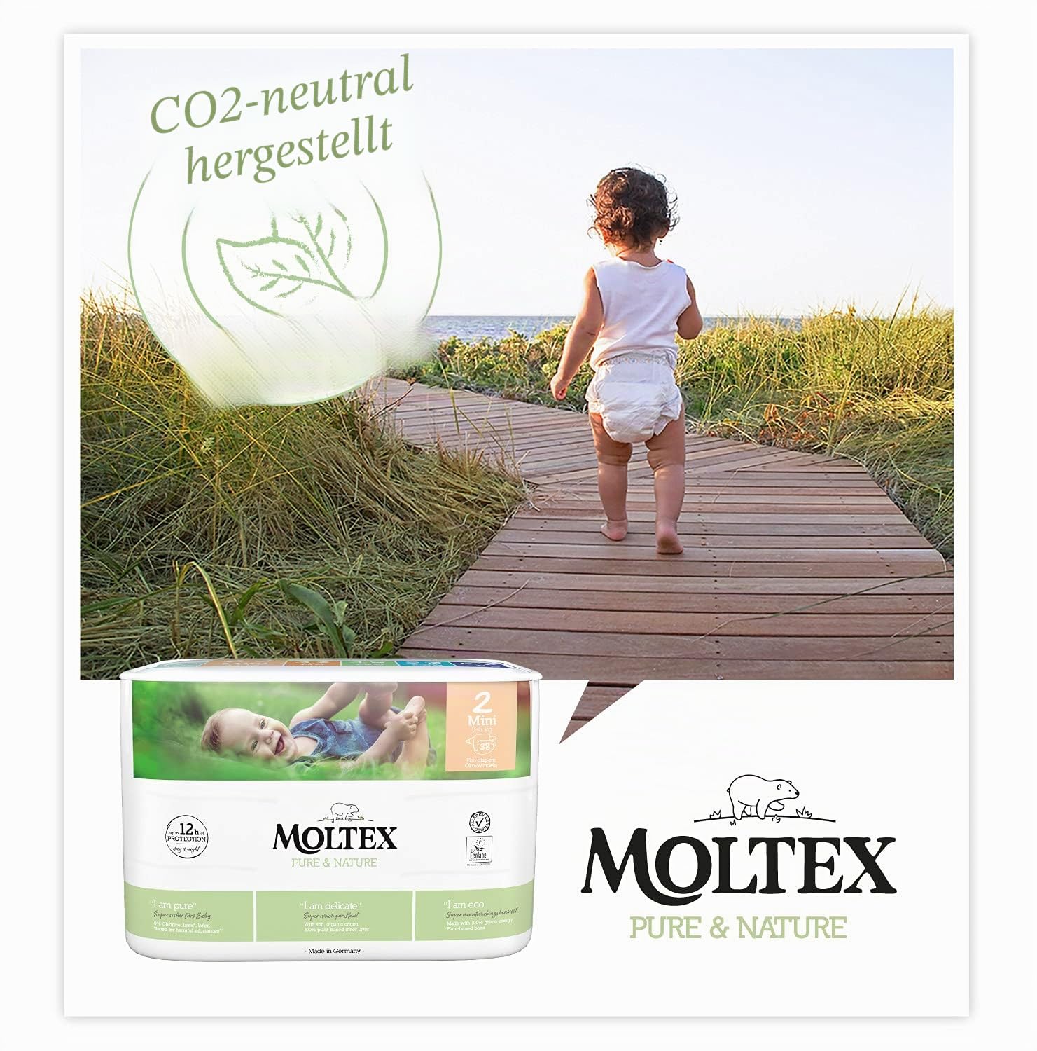 Moltex Pure & Nature Öko Windeln Größe 2 Mini (3-6 kg) Monatsbox -152 Bio Windeln
