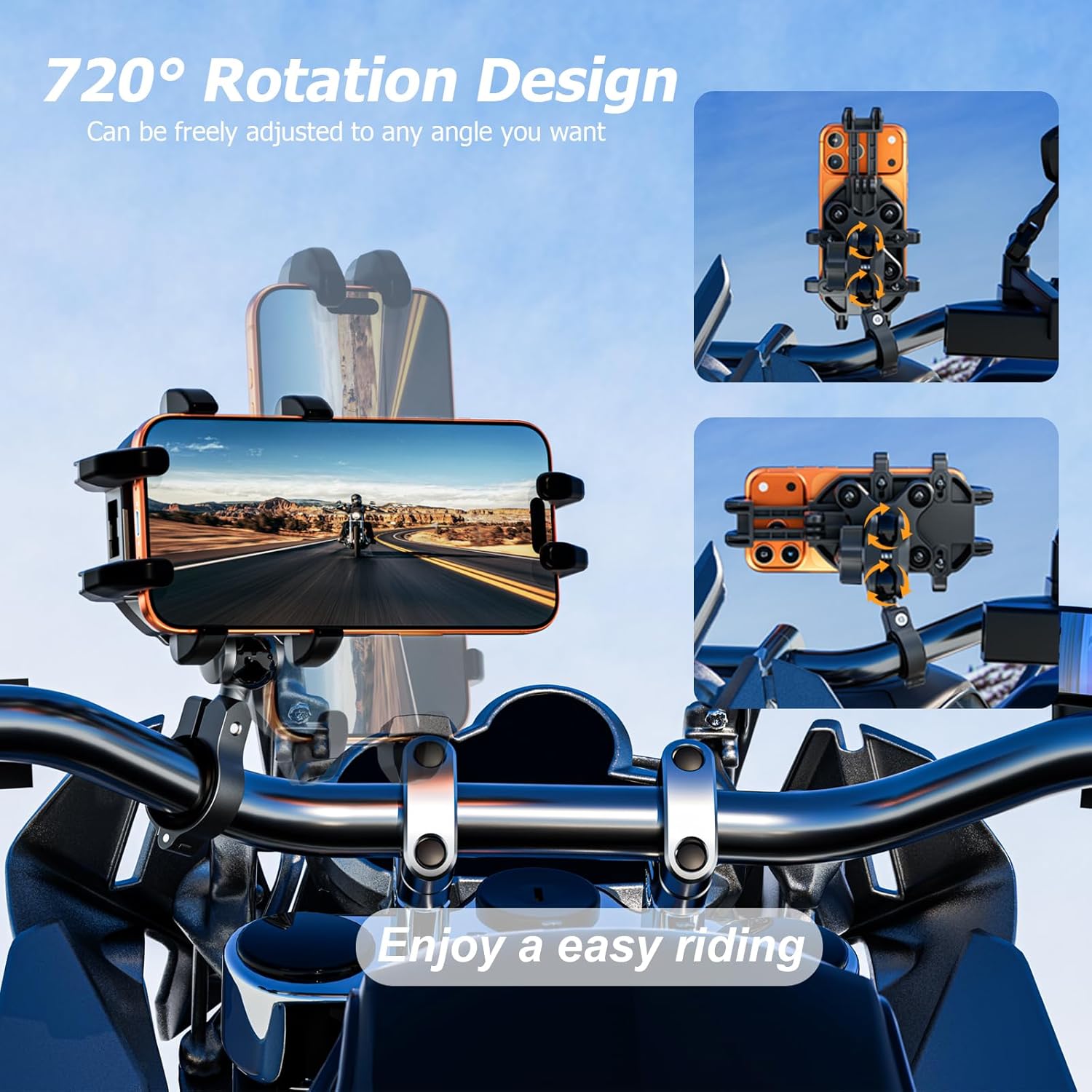 Anti-Theft Motorcycle Phone Mount Holder with Vibration Dampener, with Solid Metal Arm & Handlebar Mounting Base, Anti-Shake for Bike Bicycle Scooter ATV, Adjustable Fit 5.4"-6.9" Cellphone - Image 7