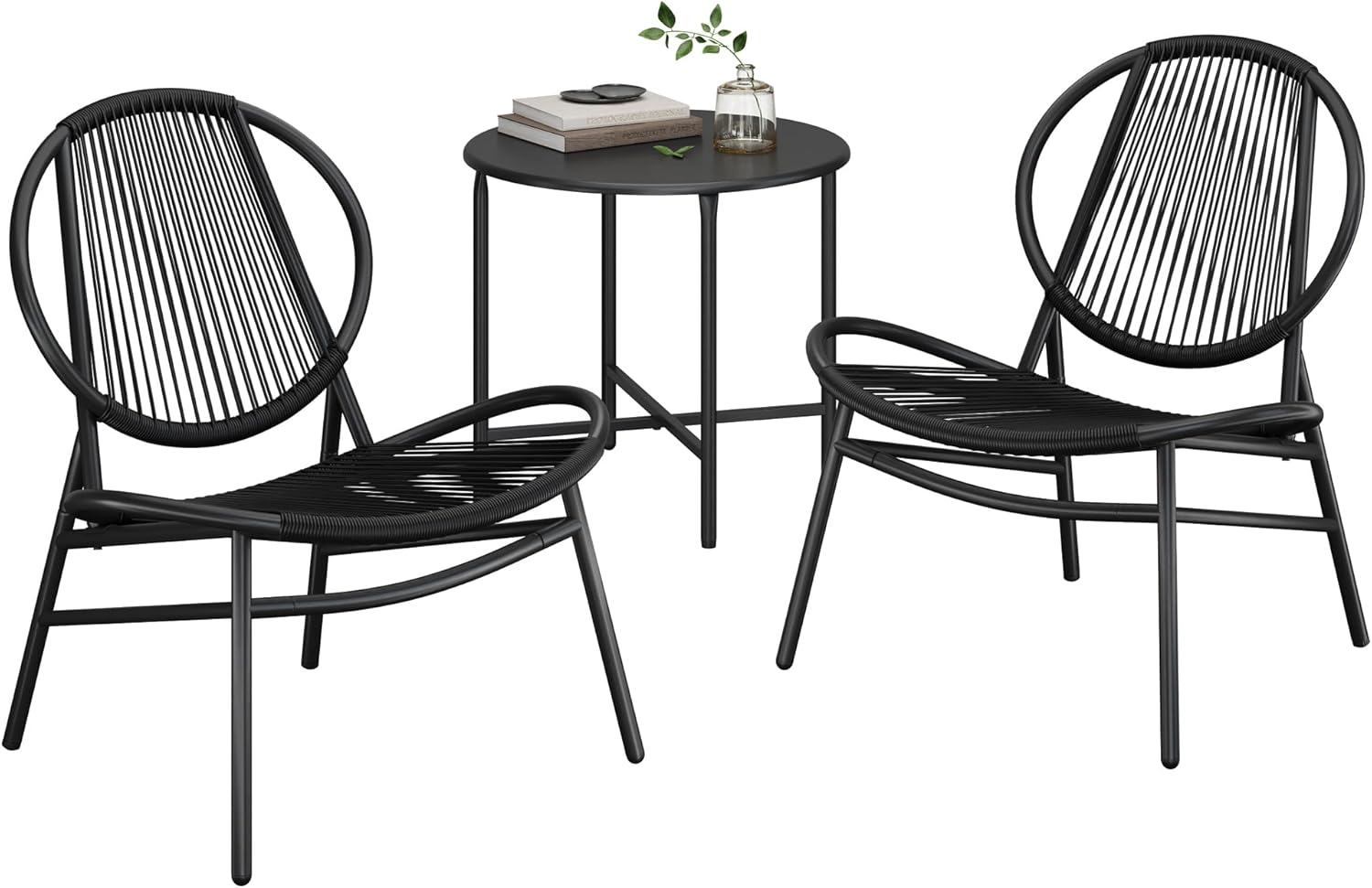 SONGMICS Patio Furniture Set 3 Pieces, Garden Bistro Set, Acapulco Chairs, Outdoor Seating, Side Table and 2 Chairs, Indoor and Outdoor Conversation Set, Balcony Porch, Ink Black UGGF021B01
