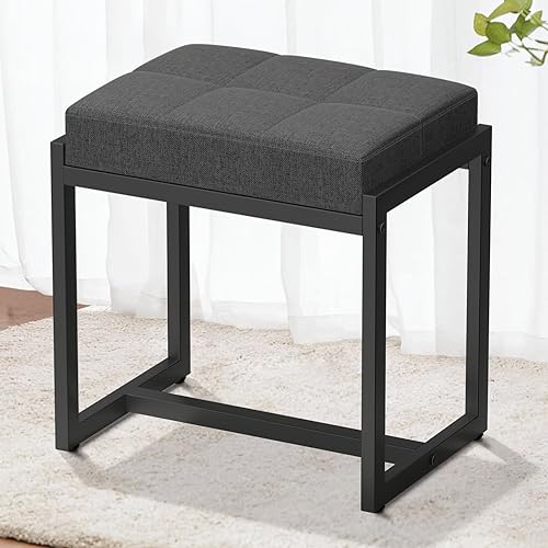 Miniatura 8 de Taburete de tocador, taburetes de silla de tocador para sala de maquillaje, taburete cuadrado de lino para tocador, otomanos pequeños acolchados