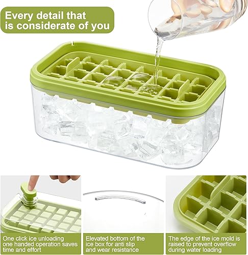 Miniatura 4 de Bandejas para cubitos de hielo con tapa y contenedor de almacenamiento para congelador, 2 bandejas de hielo apilables de silicona de 32 pulgadas,