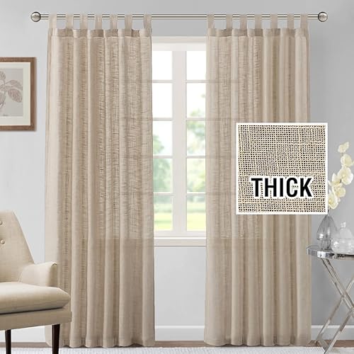Miniatura 2 de H.VERSAILTEX Cortinas de lino natural mezclado con lino para sala de estar, cortinas texturizadas de lino con pestaña superior, cortinas de filtrado
