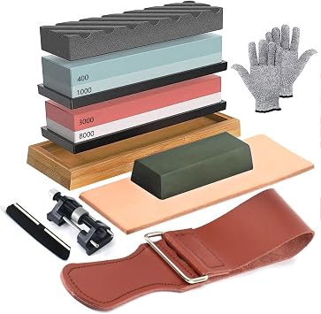 4 Side Whetstone Sharpener Set 400/1000/3000/8000 Grit with Bamboo Base
