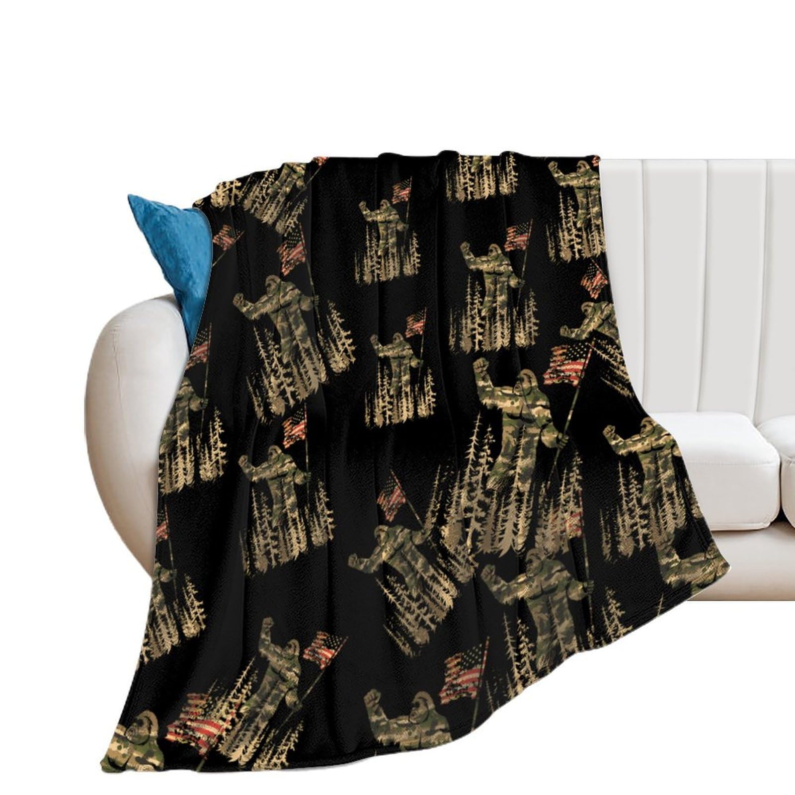 OUTBDNVFSA Camouflage Bigfoot U.S. Flag Throw Blanket Lightweight Summer Blankets for Bed Sofa Camping Travel