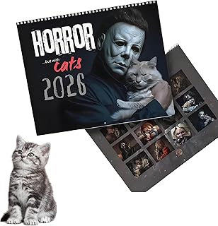 Horror Cats 2026 Calendar, Horror Movie and Cats Themed Calendar, Unique horror and Christmas Decor Wall Calendar for Goth...