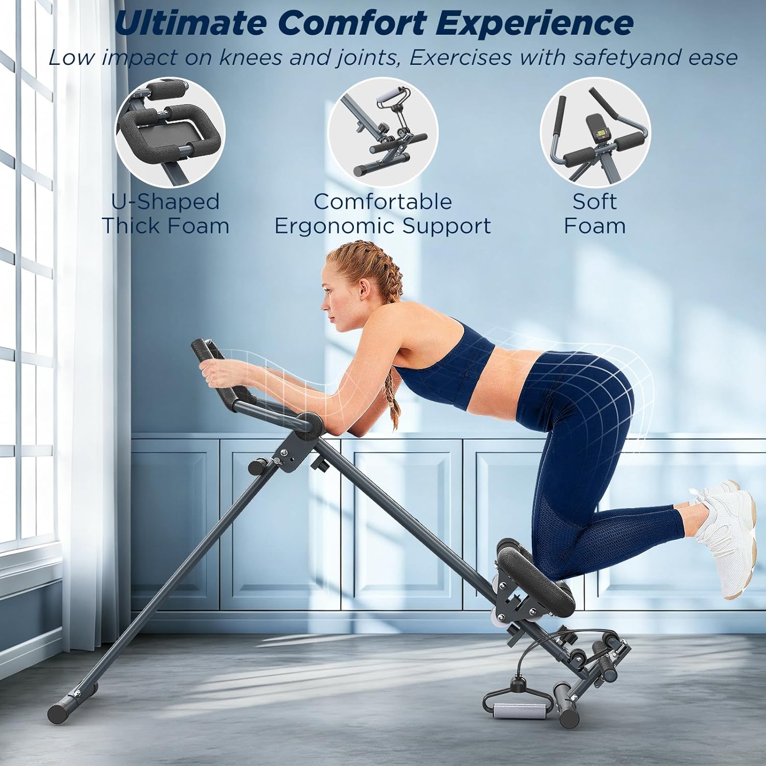 4-in-1 Rowing Machine, Ab Machine – Foldable Full Body Workout Equipment with Resistance Bands for Home Cardio, Strength, and Core Training – Black - Image 7