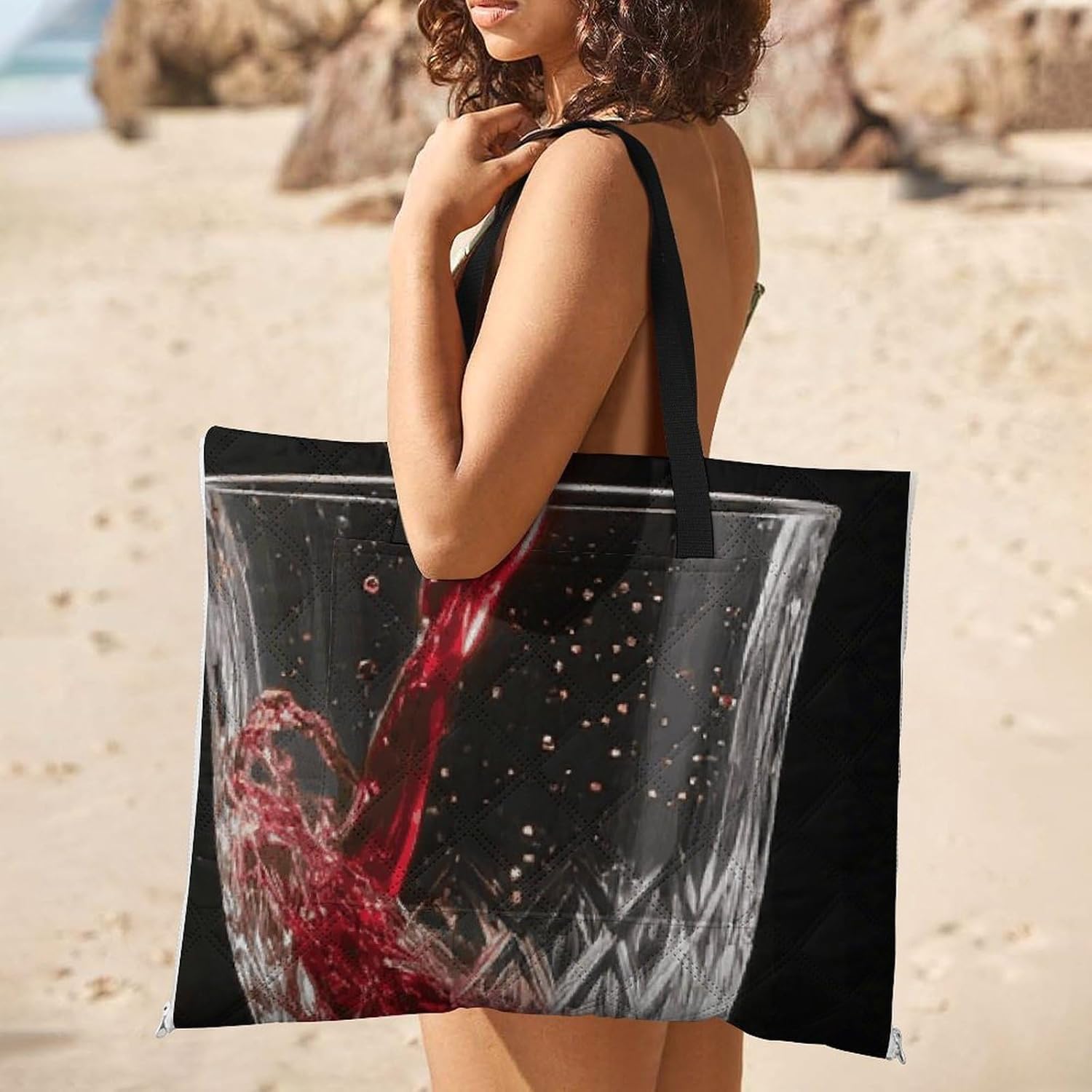 Red Wine Picnic Blanket 150x100cm, Foldable 2-in-1 Picnic Mat and Tote Bag Portable Waterproof Beach Mat Sandproof Outdoor Blanket for Park, Hiking, Beach, Camping, Travel