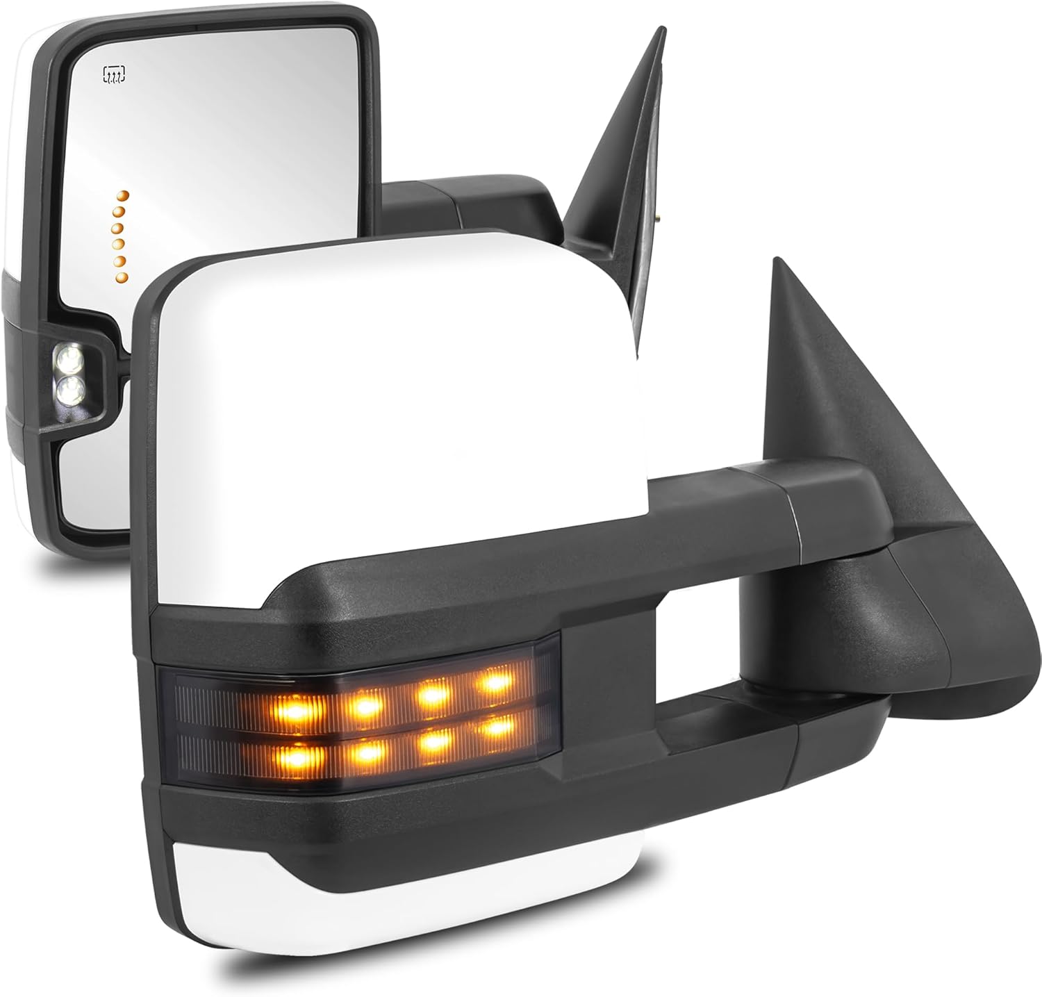 2PCS Painted White Towing Mirrors Power Heated LED Compatible for 2007-2013 Chevy Silverado Suburban Tahoe Compatible for GMC Sierra 1500 2500 3500 HD Yukon XL w/Spot Light, Clearance Lamp