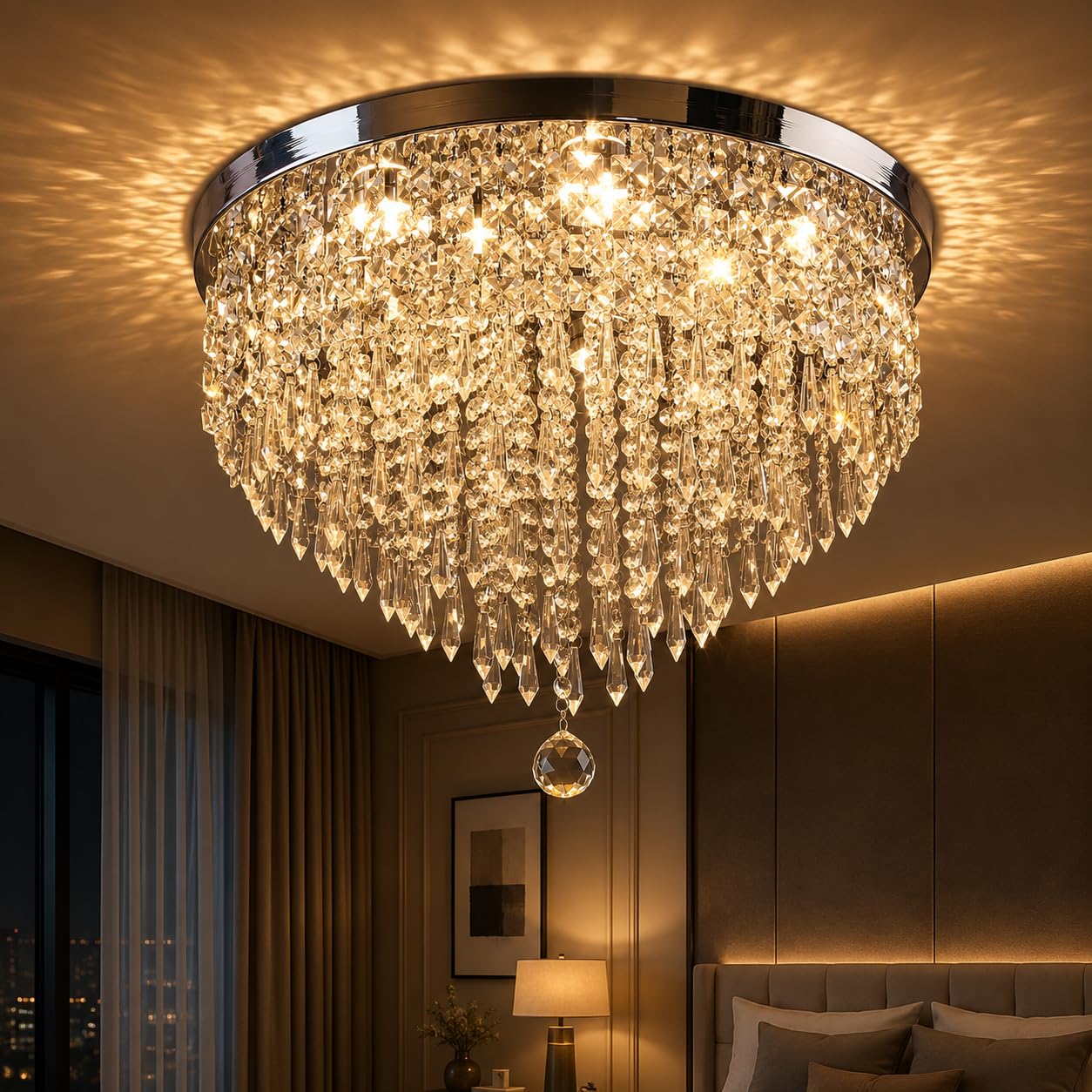 Kabhaveneshu Craft Modern Chandelier Light Crystal Jhoomar Lighting Fixture Pendant Lamp LED Ceiling Lights for Hall, Living, Dining, Entryway (Stainless Steel, 63 Watt)