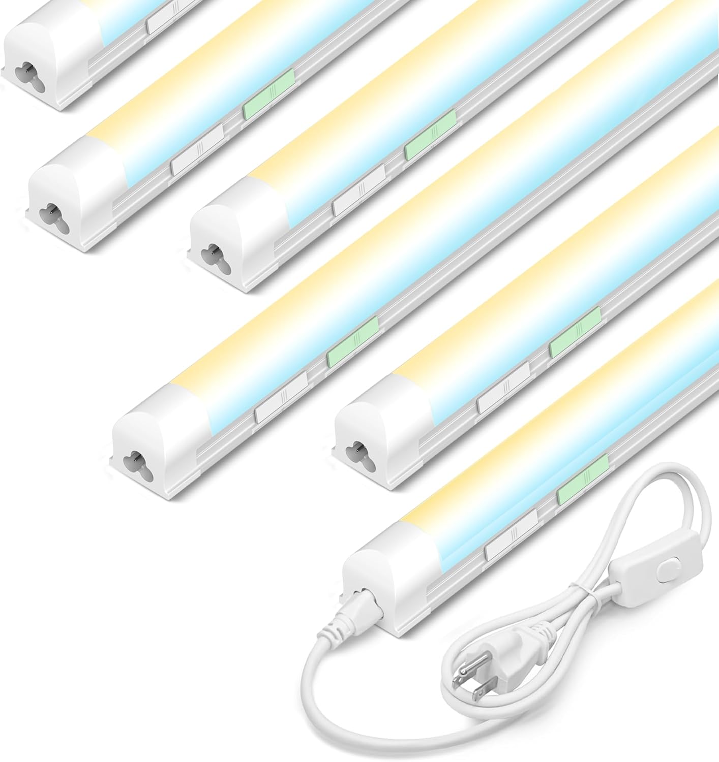 6 Pack Dimmable 4FT Led Shop Lights,30W T8 Integrated LED Light,3000-6500K Tunable with Switches 6CCT 6Watts,4500LM Frosted Cover,Linkable, Plug-in Shop Lights for Workshop,Garage,Basement