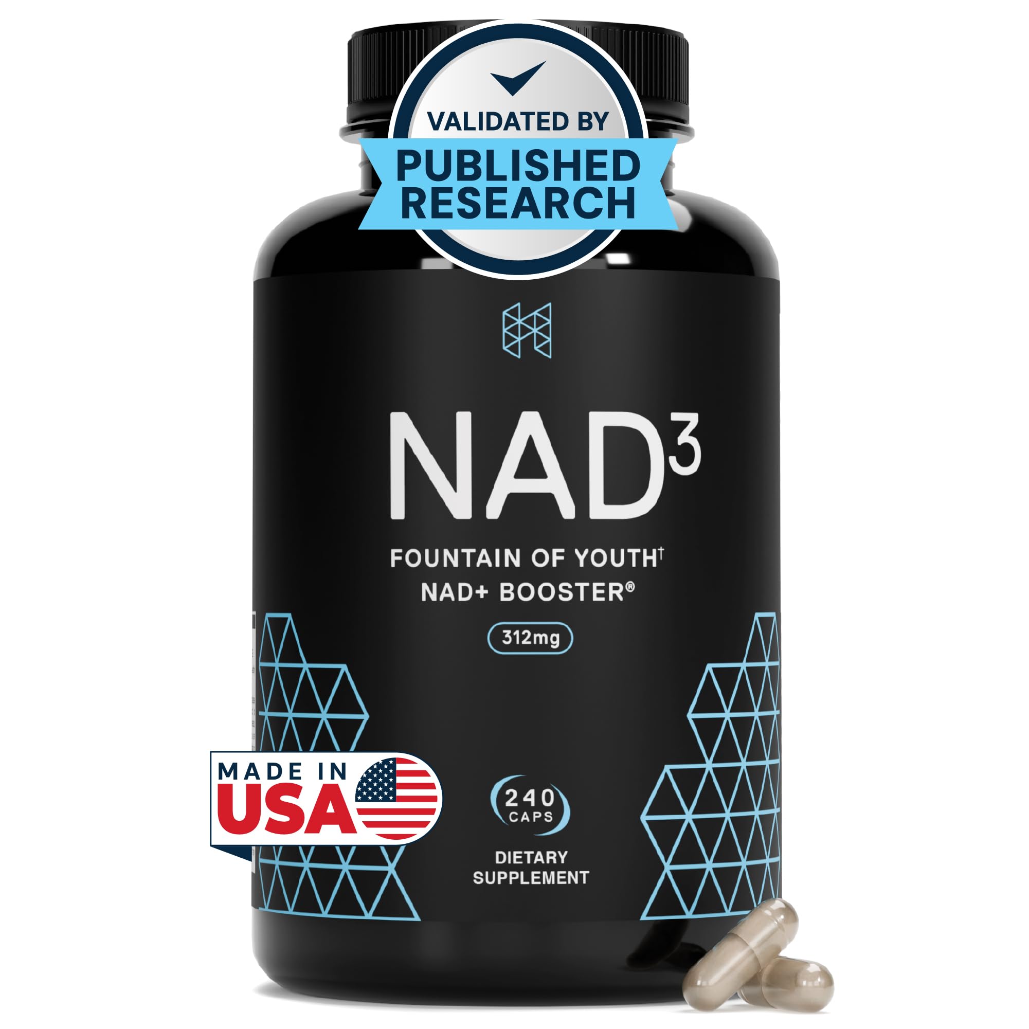 Supplements NAD3 NAD+ Booster | Extra Value Size 4 Month Supply | Clinically Proven & Independently Tested - Metabolic Repair | 311 mg per Serving - 240 Capsules
