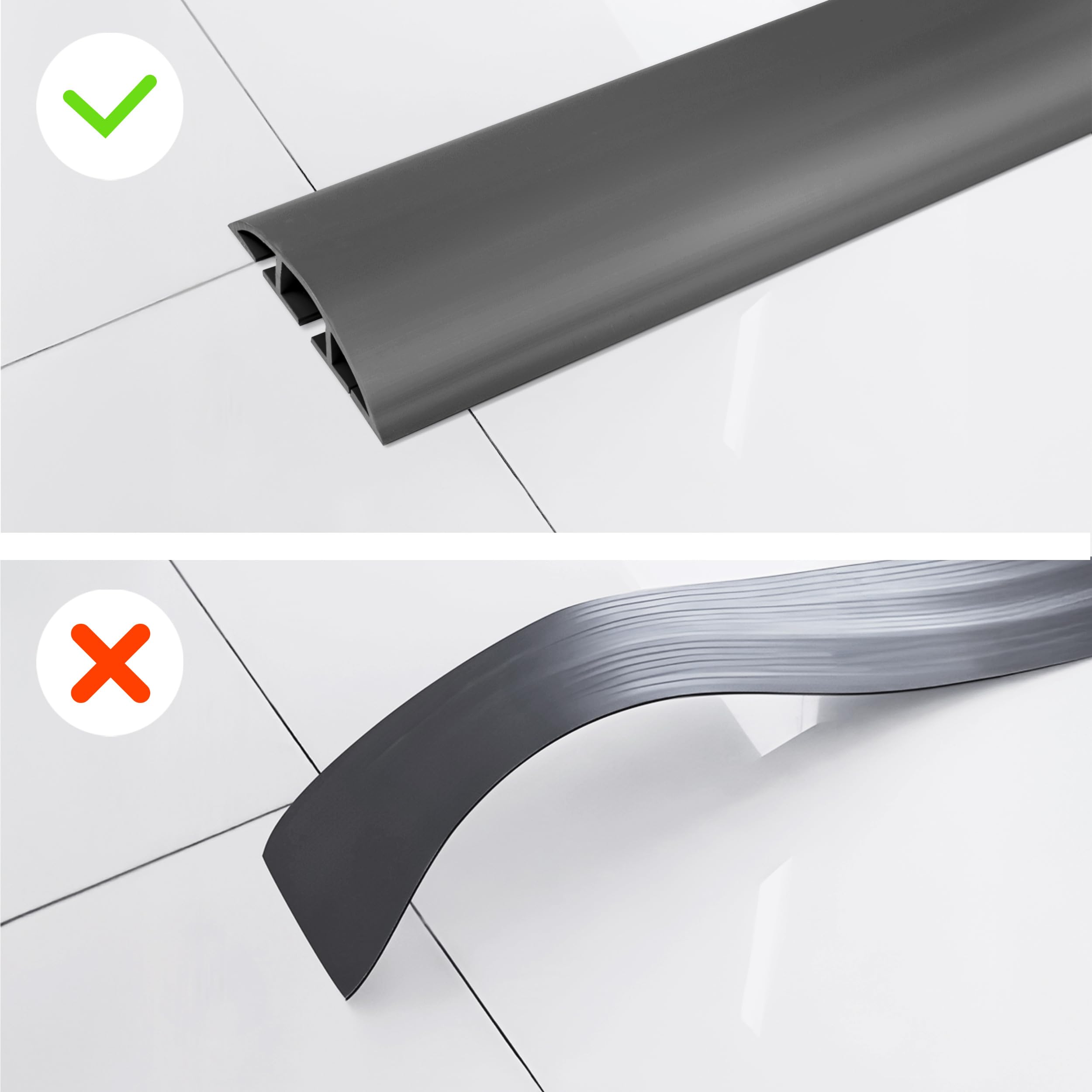 Quest Canaleta para Cables, Pasacables de Suelo de PVC - Ancho 40 mm - Guía de Cables para el Suelo, Protección Antitropiezos - Cubrecables con 3 Canales, Protector de Cables - Gris