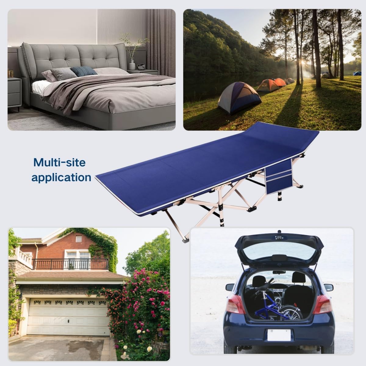 Folding Camping Cot for Adult, Camping Cot with Carry Bag and Side Pockets, Portable Camping Cot, Sleeping cot for Outdoor Trips, Camping, Beach Vacations(Gray), Grey, GH-07