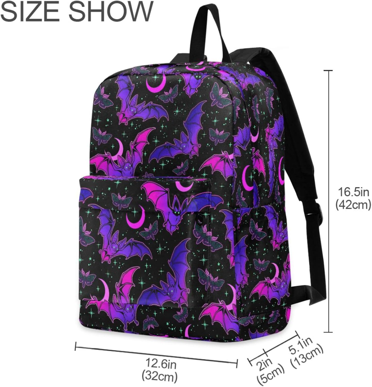 MNSRUU Student Backpack for School Purple Bat Gothic Laptop Backpack Aesthetic Girls Boys School Bookbags Casual Daypack Backpack Fits 15.6 Inch Laptop