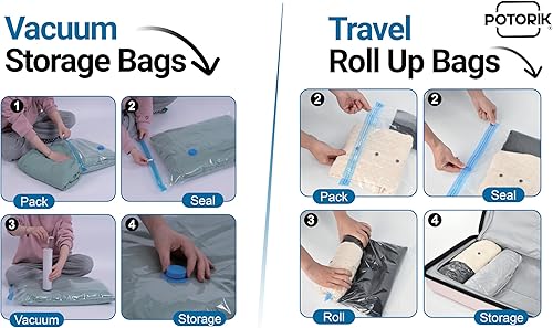 Miniatura 3 de Bolsas de almacenamiento al vacío, paquete de 20 (4 jumbos4 grandes4 medianos4 pequeños4 rollos) - Bolsas de compresión ahorradoras de espacio para