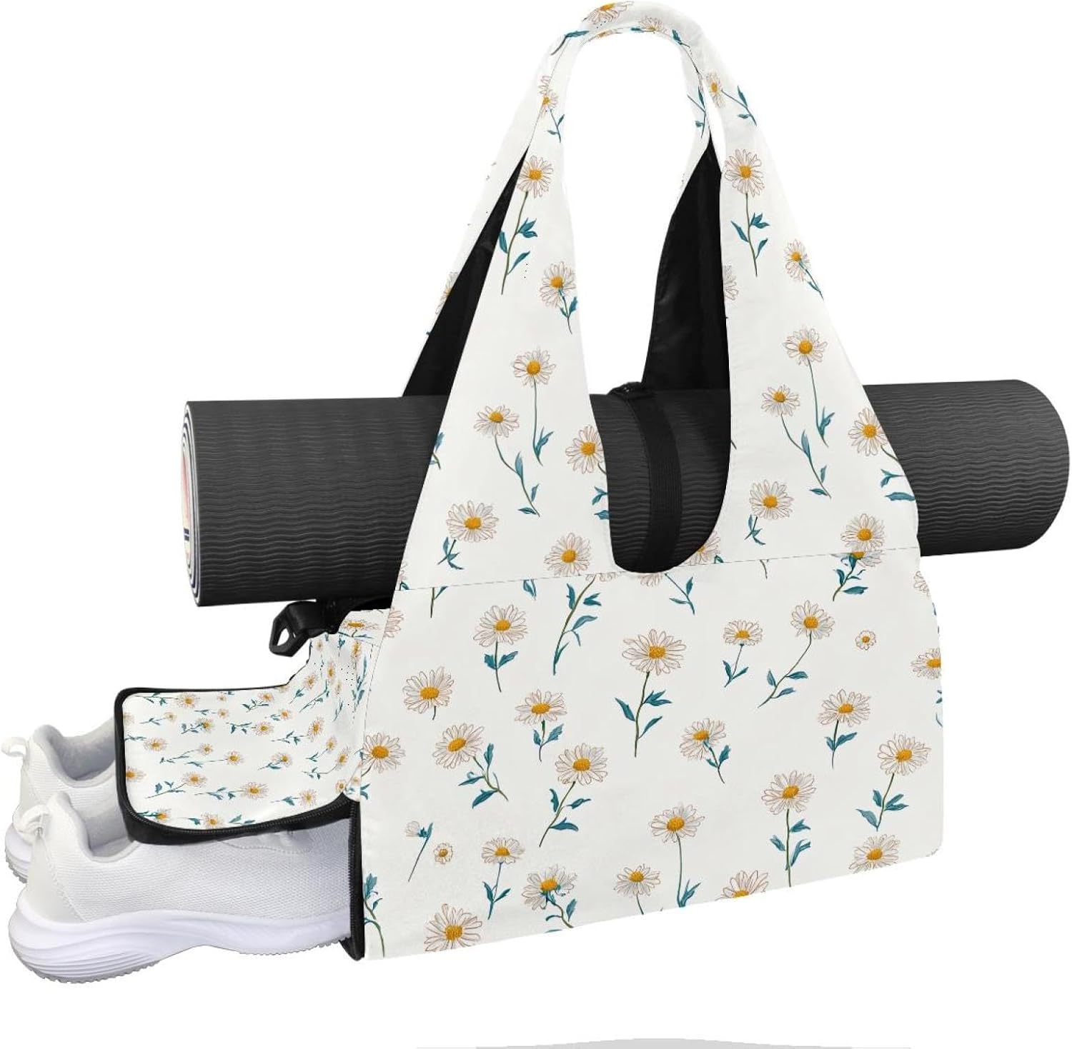 Yoga Mat Bag, Gym Workout Bag with Shoe Compartment, Gold Black Fleur De Lis Pilates Bag for Women, Quick Access Storage Yoga Tote Bag for Sports Travel Office