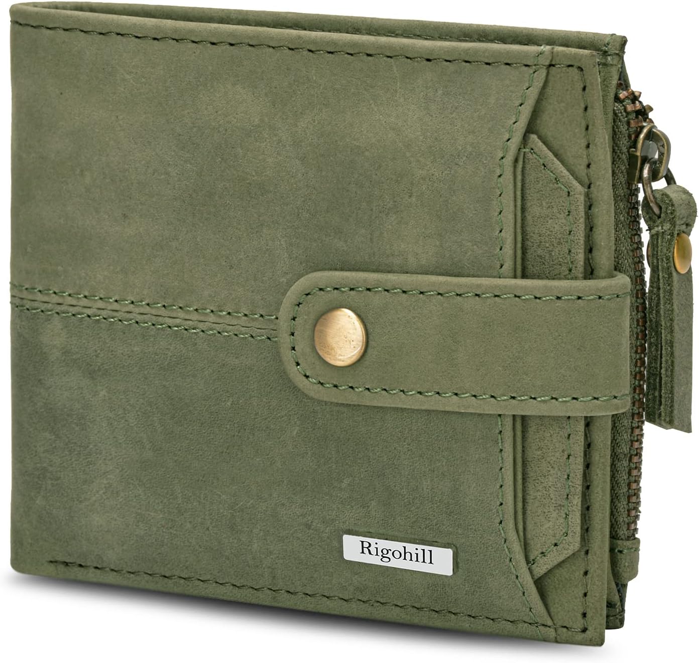 Doger Olive Green Leather Wallet For Men, 2 Card Slot | RFID Wallet