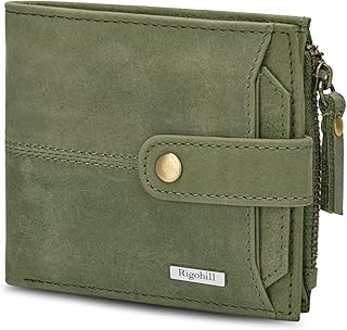 Rigohill Doger Olive Green Leather Wallet For Men, 2 Card Slot | RFID Wallet Price In India