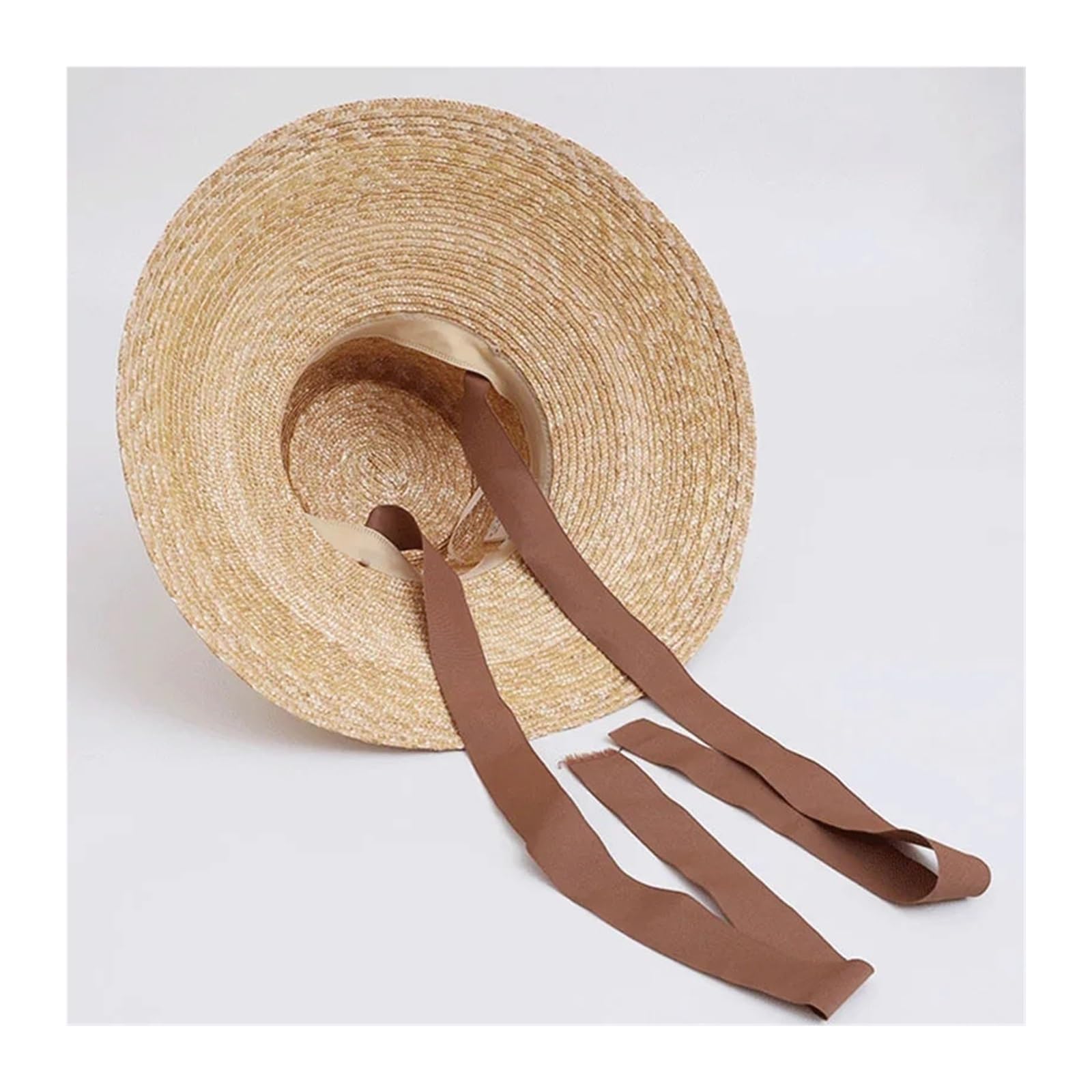 Damen-Sonnenhut aus Stroh mit breiter Krempe, Kinnriemen, Strand, Reisen