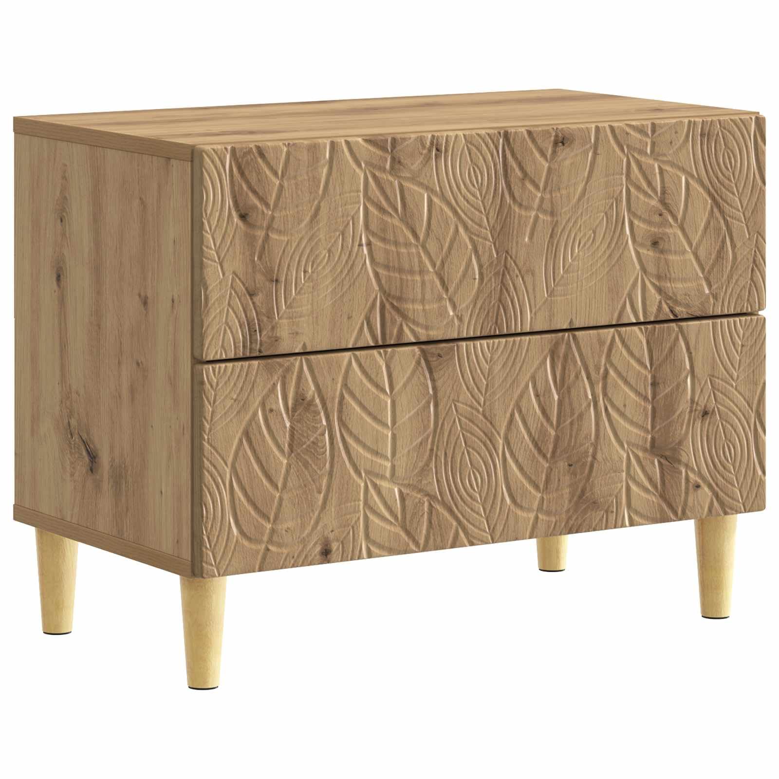 Table de Chevet chêne Artisanal 62x34,5 cm avec 2 Tiroirs pour Chambre