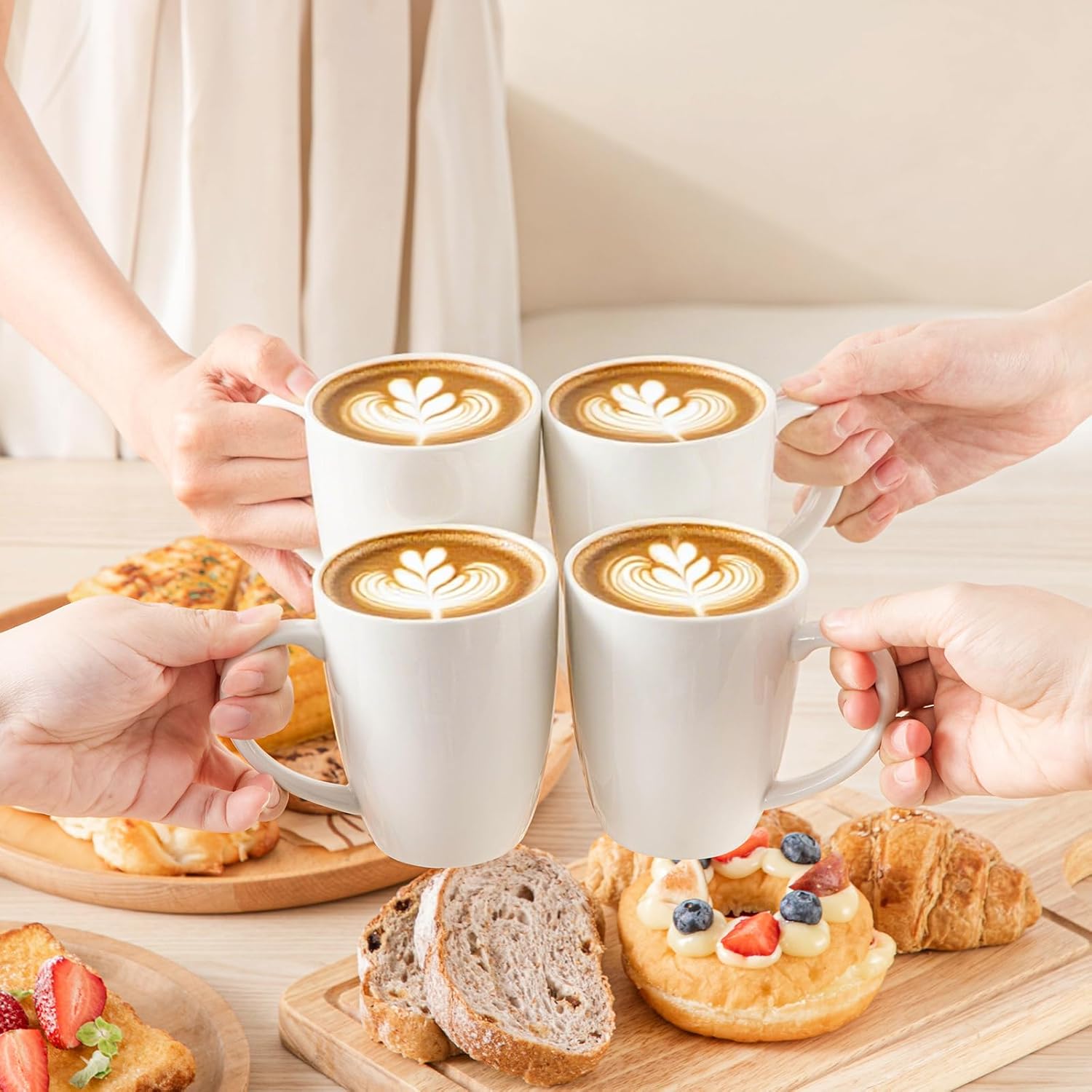 vancasso White Ceramic Coffee Mug Set of 6, 12 Oz Tea Cups with Handle for Latte, Tea, Cappuccino, Milk, Cocoa, Microwave&Dishwasher Safe - Image 7