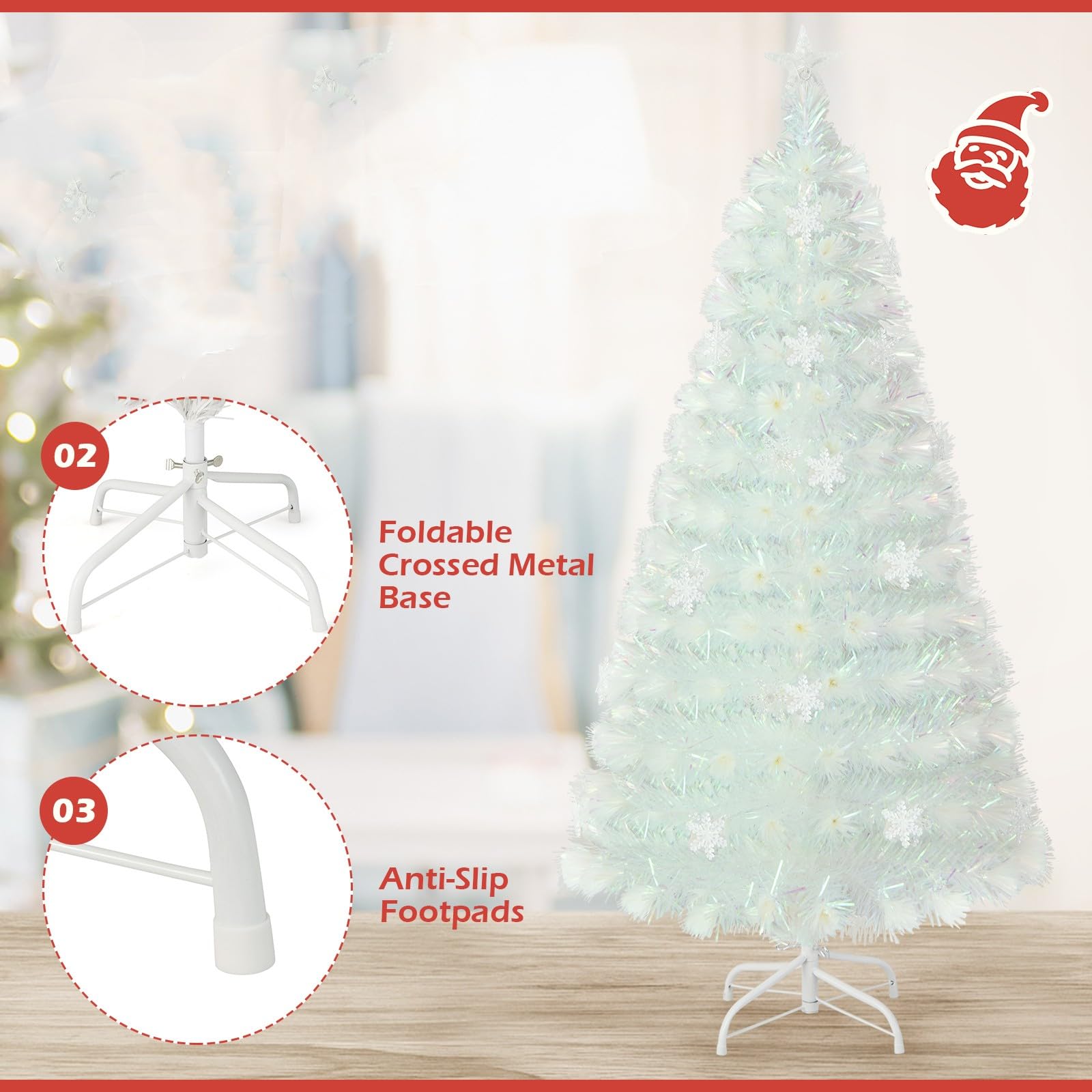 DREAMADE 120cm künstlicher Weihnachtsbaum mit Bunter Beleuchtung, weiß Kunstbaum mit 18 LED-Lichter & 125 Spitzen, Christbaum Tannenbaum Weihnachten (120 cm)