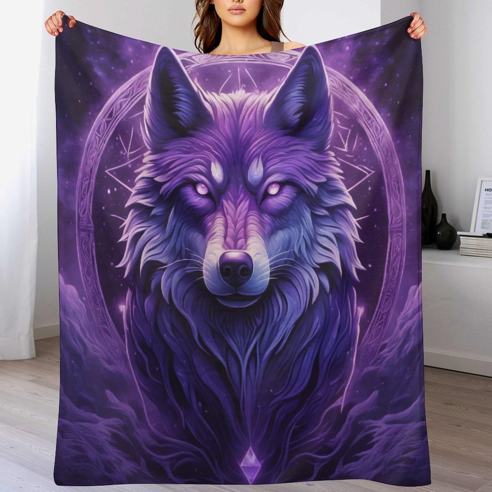Couverture loup contre le froid plaid flannel chaud et doux pour canapé et lit