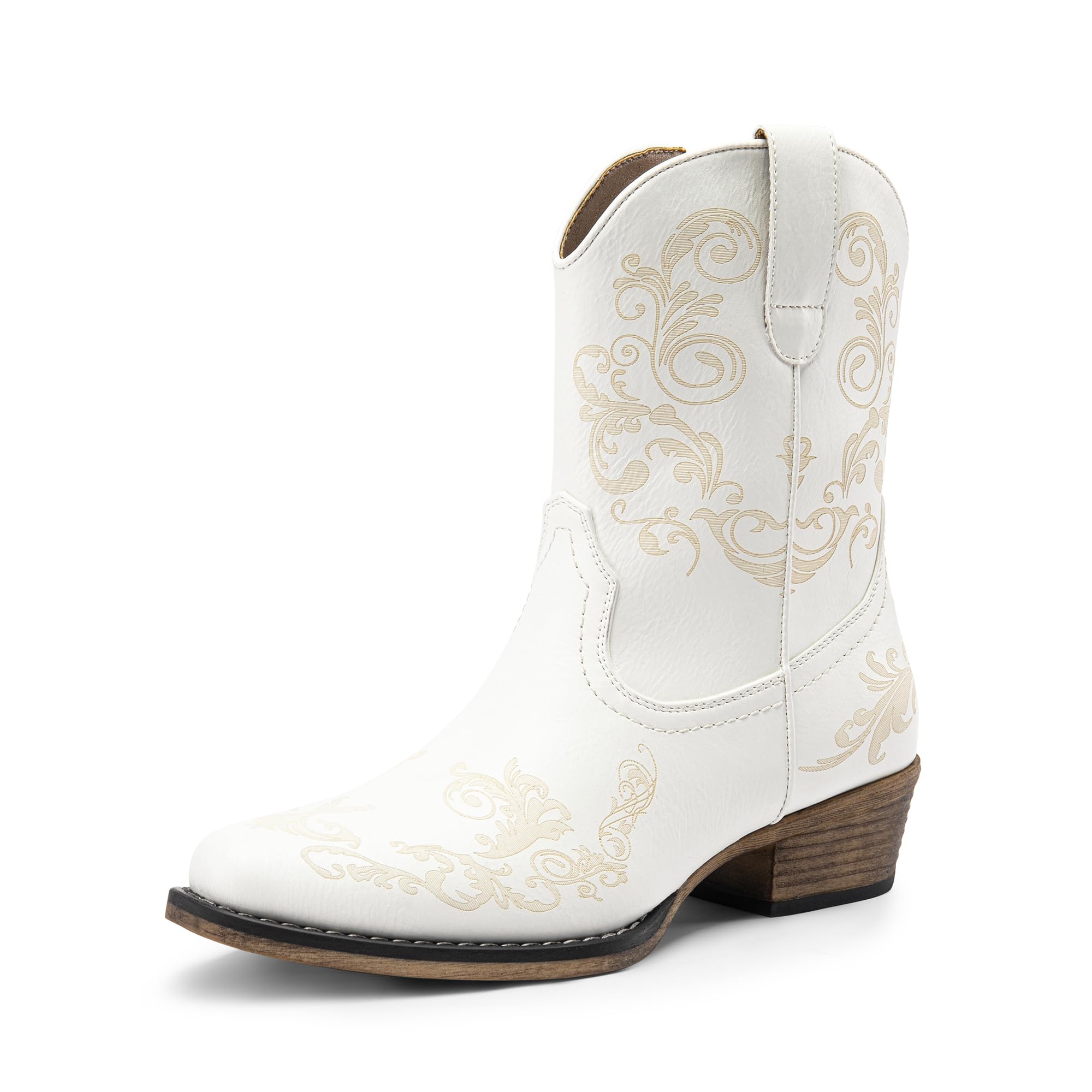 DREAM PAIRS Cowboy Cowgirl Western Enkellaarzen voor dames, lage dikke DREAM PAIRS Cowboy Cowgirl Western Enkellaarzen voor dames, lage dikke